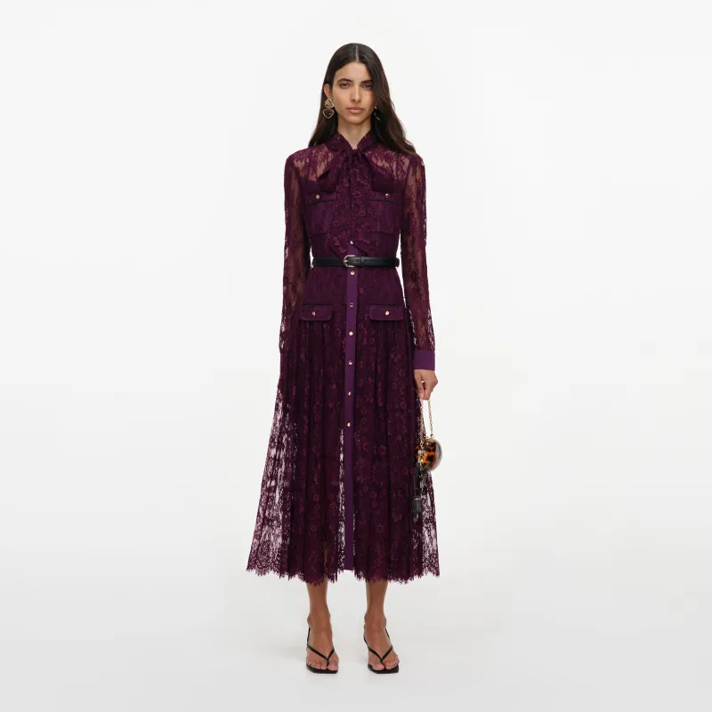 Purple Lace Tie Neck Midi Dress made by Self-Portrait