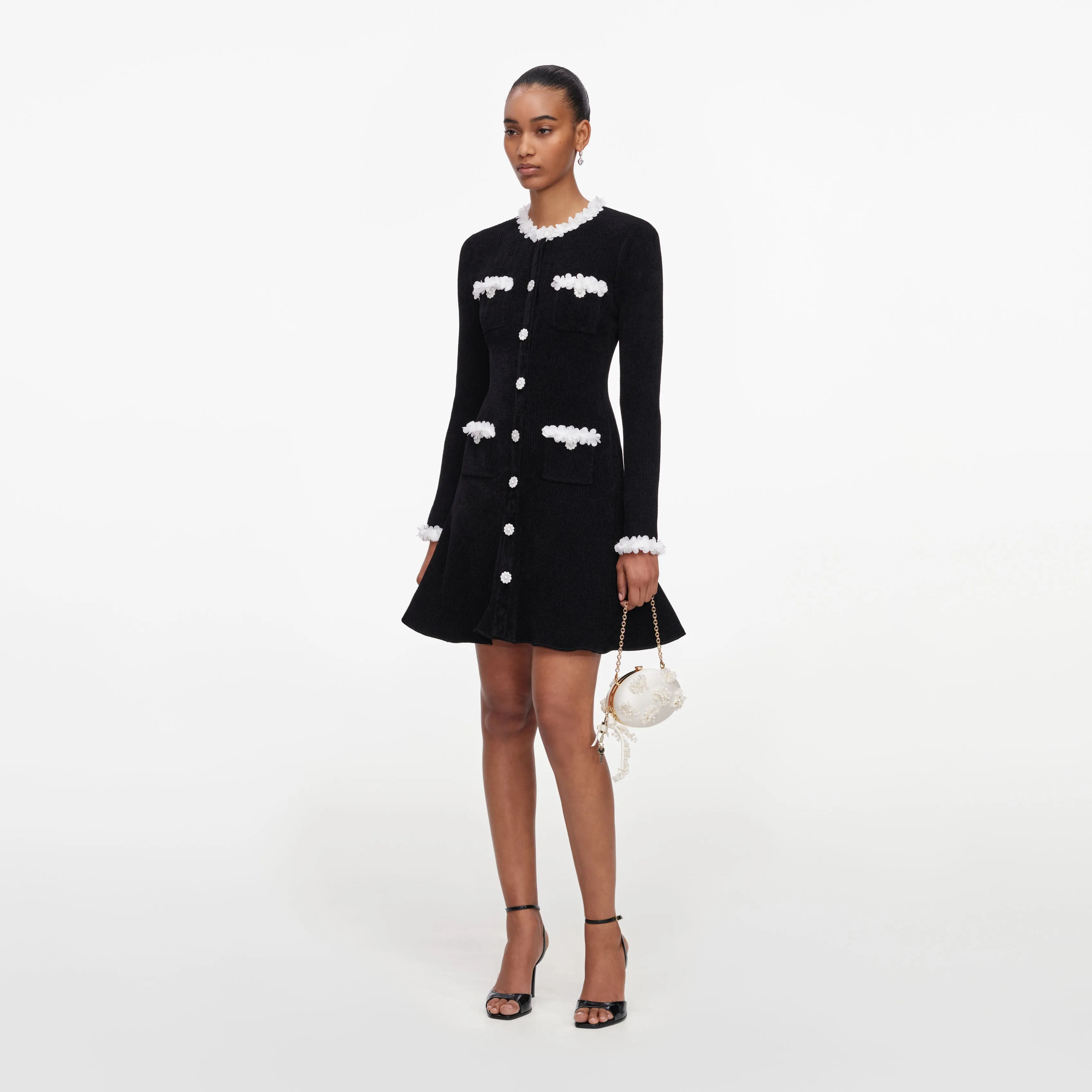 Black Chenille Knit Flower Trim Mini Dress sold by Self-Portrait product image thumbnail 2