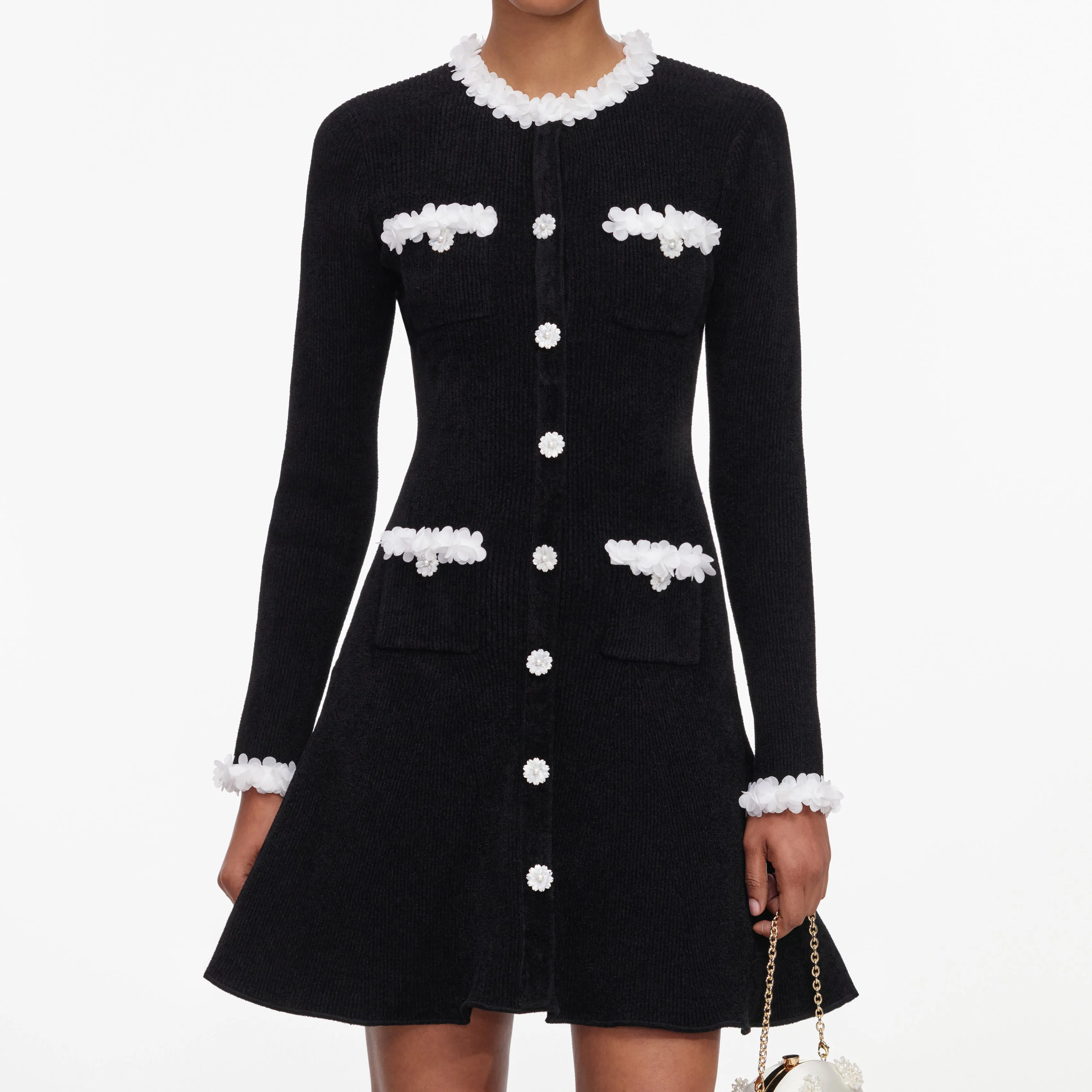 Black Chenille Knit Flower Trim Mini Dress sold by Self-Portrait product image thumbnail 4
