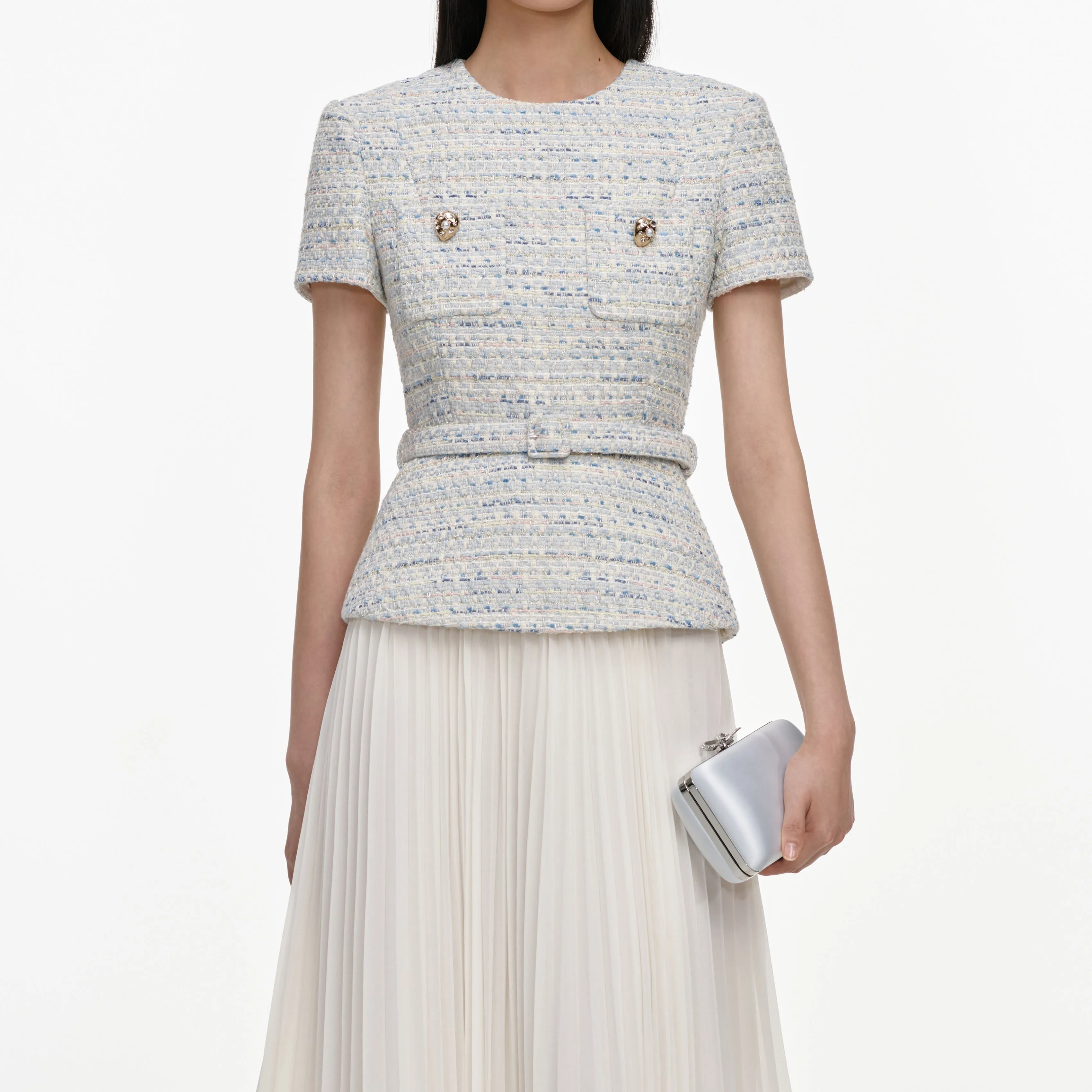Blue Boucle Chiffon Midi Dress sold by Self-Portrait product image thumbnail 4
