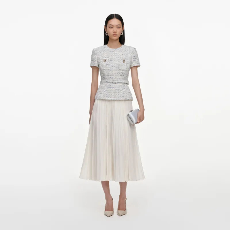 Blue Boucle Chiffon Midi Dress made by Self-Portrait