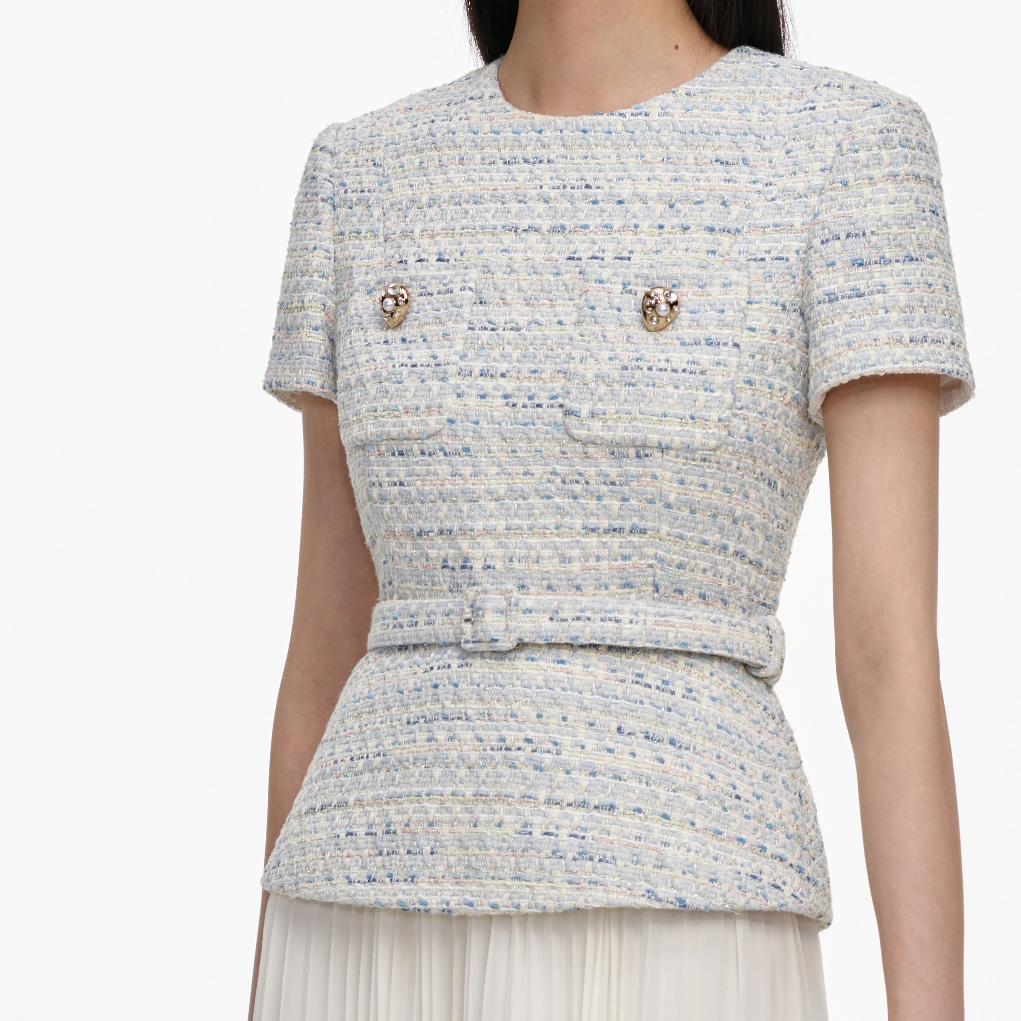 Blue Boucle Chiffon Midi Dress sold by Self-Portrait product image thumbnail 5
