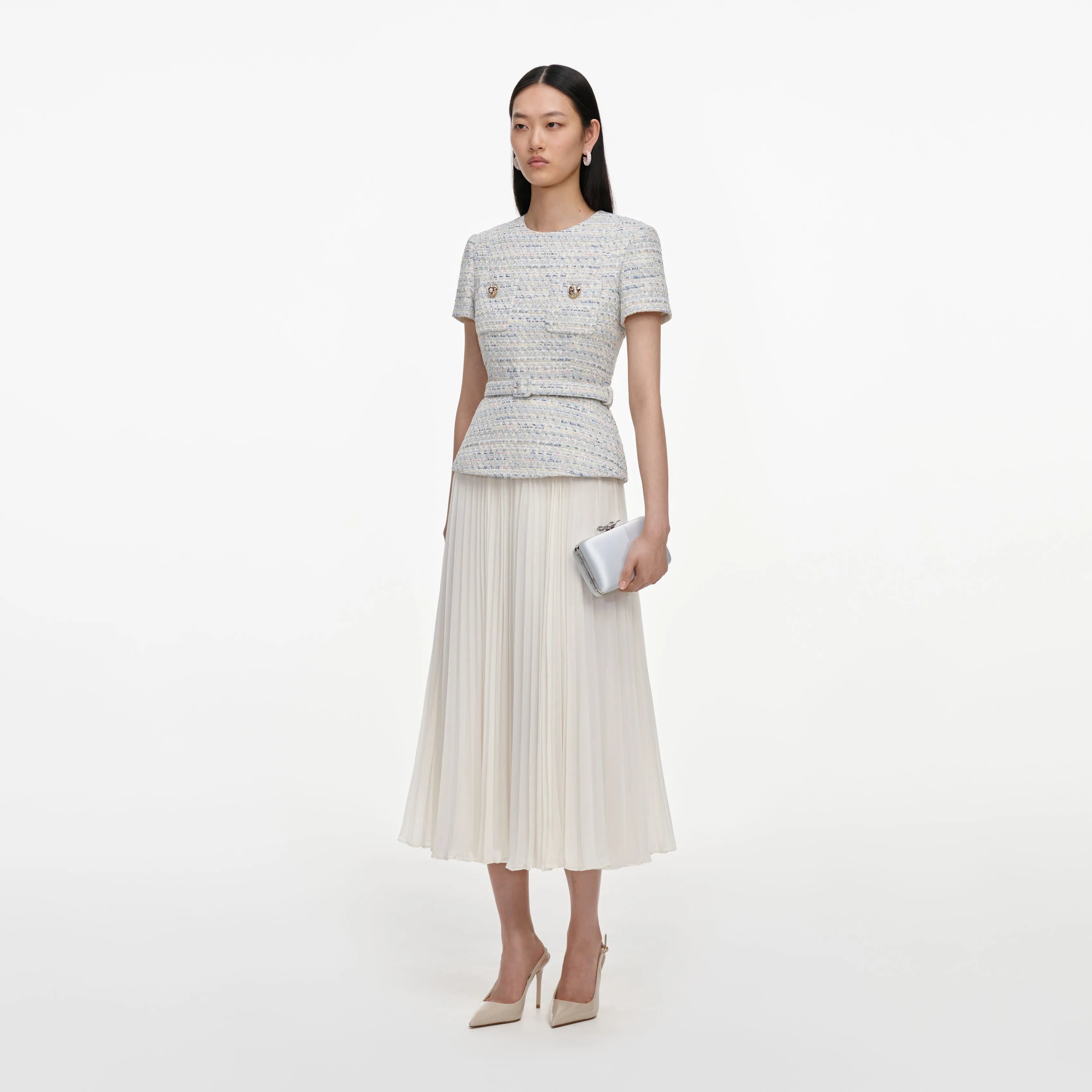 Blue Boucle Chiffon Midi Dress sold by Self-Portrait product image thumbnail 2
