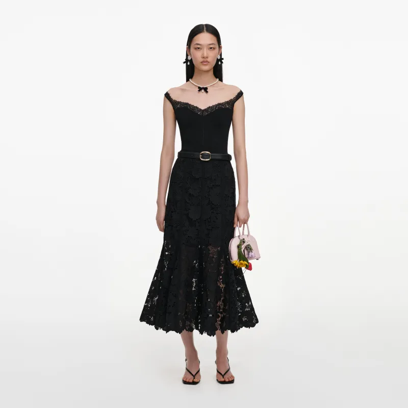 Black Lace Midi Skirt made by Self-Portrait