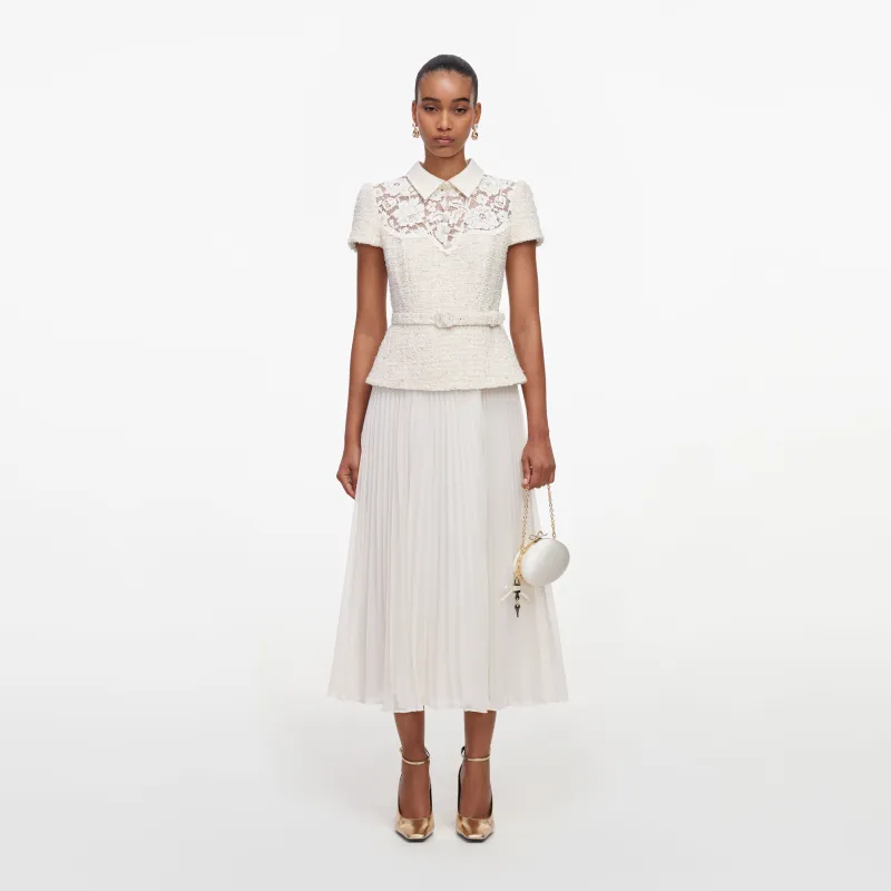 Cream Lace Boucle Midi Dress made by Self-Portrait