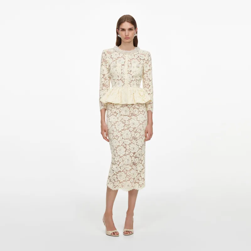 Yellow Lace Peplum Midi Dress made by Self-Portrait