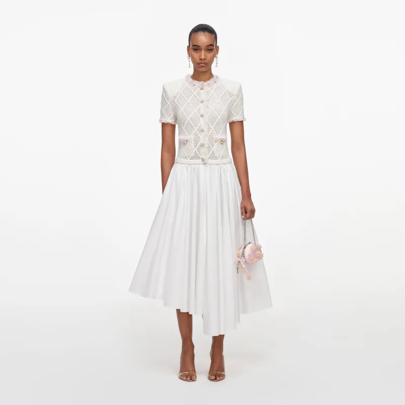 Cream Fringe Knit Cotton Midi Dress made by Self-Portrait