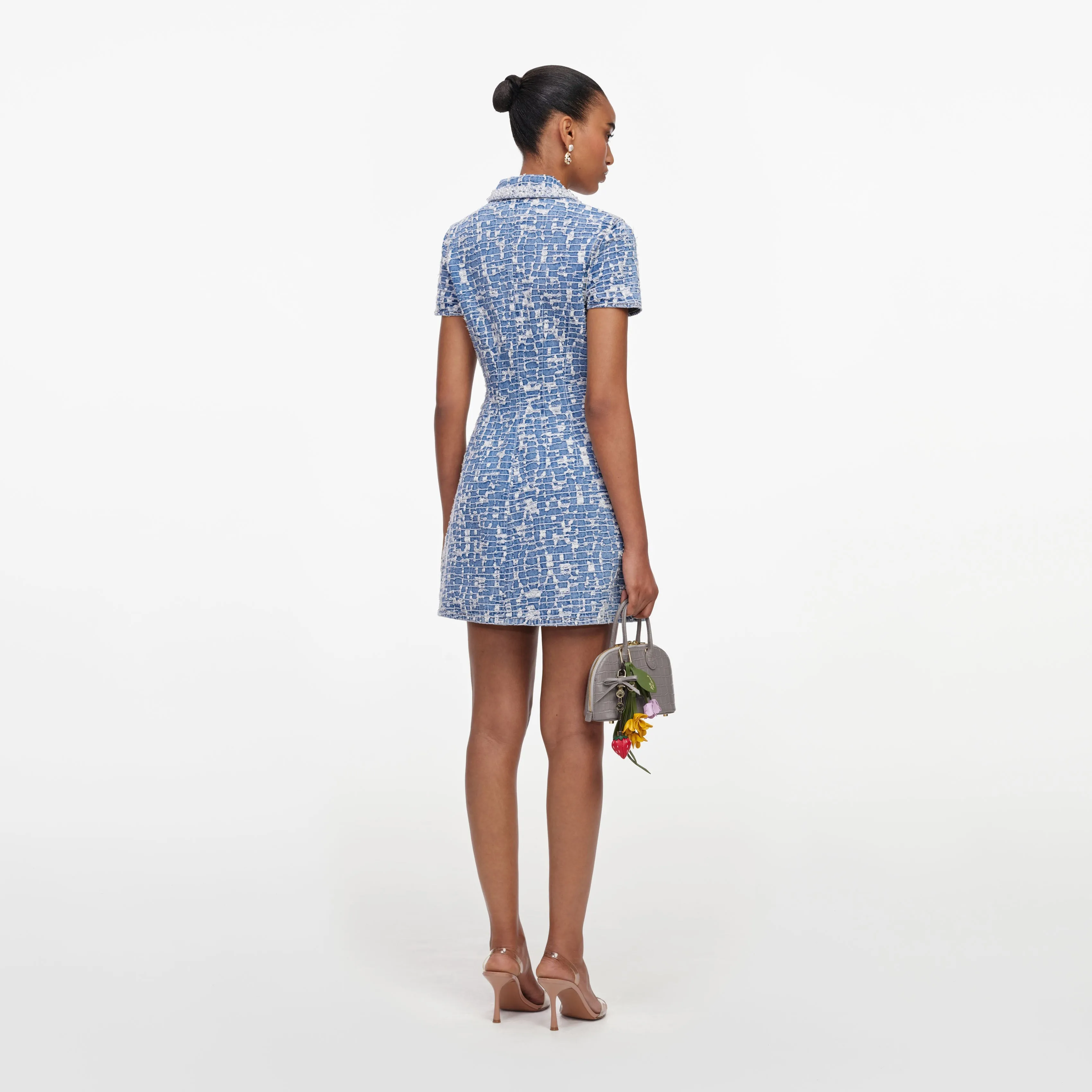 Blue Collared Textured Denim Mini Dress sold by Self-Portrait product image thumbnail 3