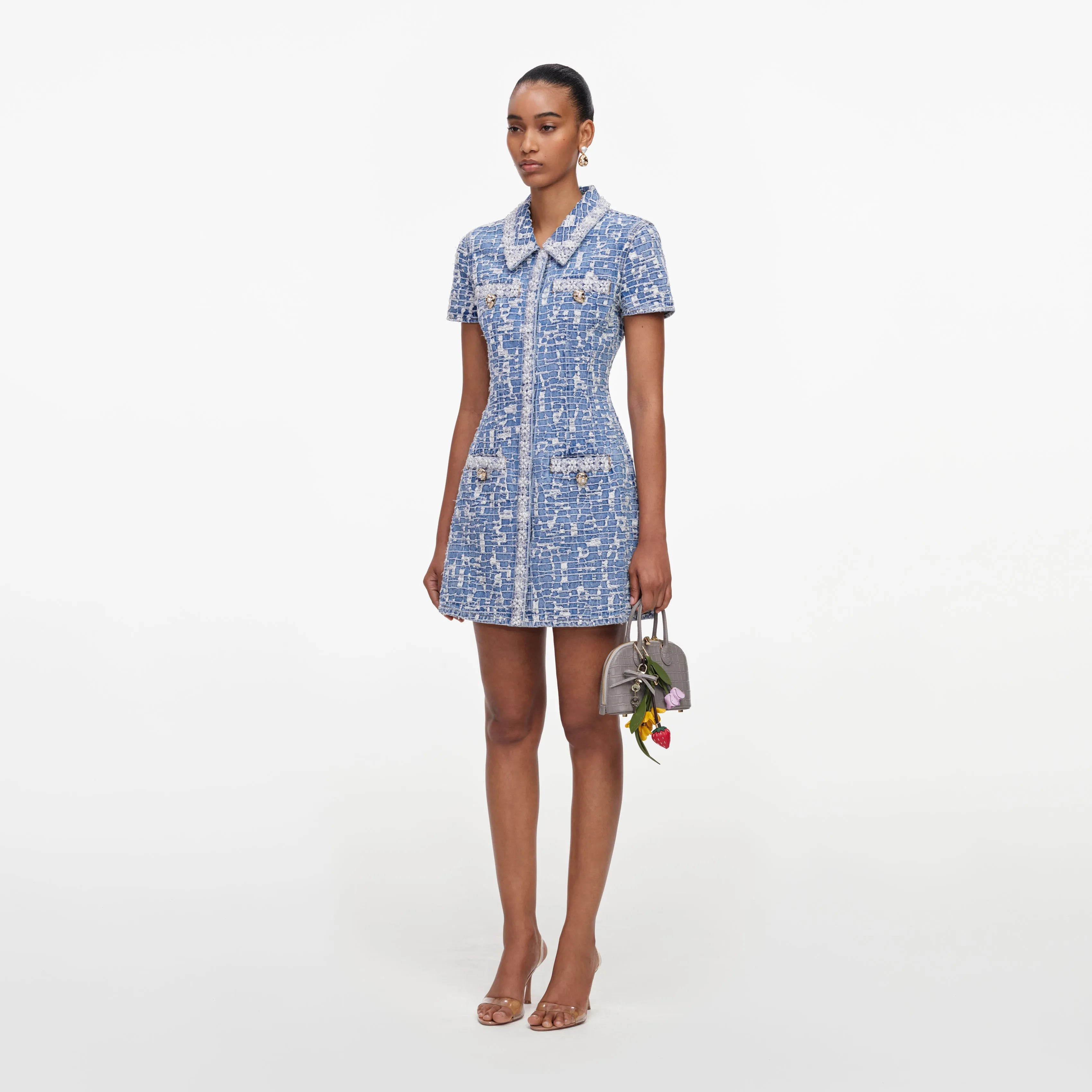 Blue Collared Textured Denim Mini Dress sold by Self-Portrait product image thumbnail 2