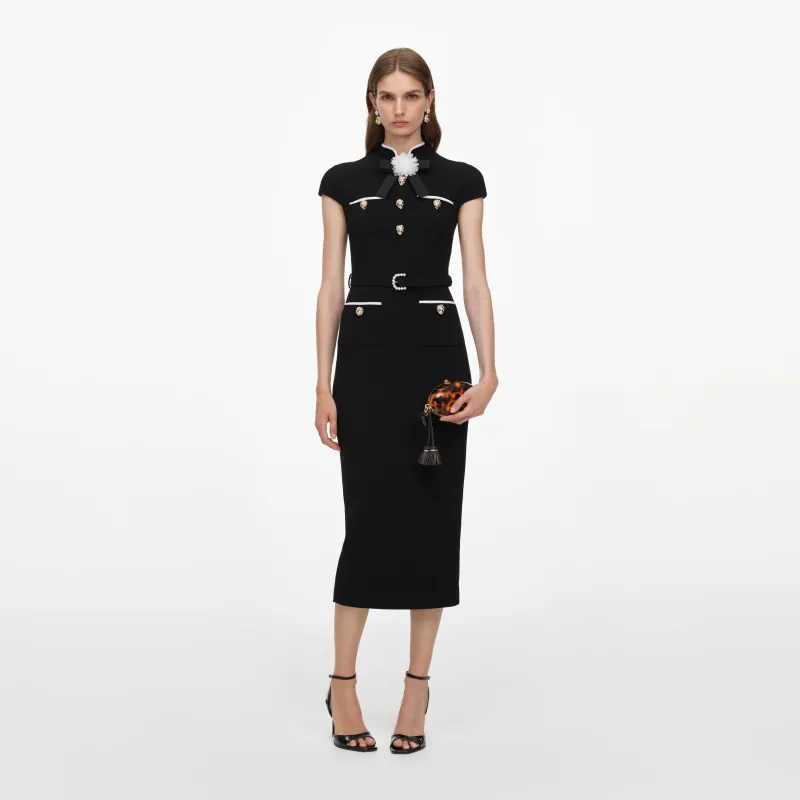 Black Wool Crepe Midi Dress made by Self-Portrait