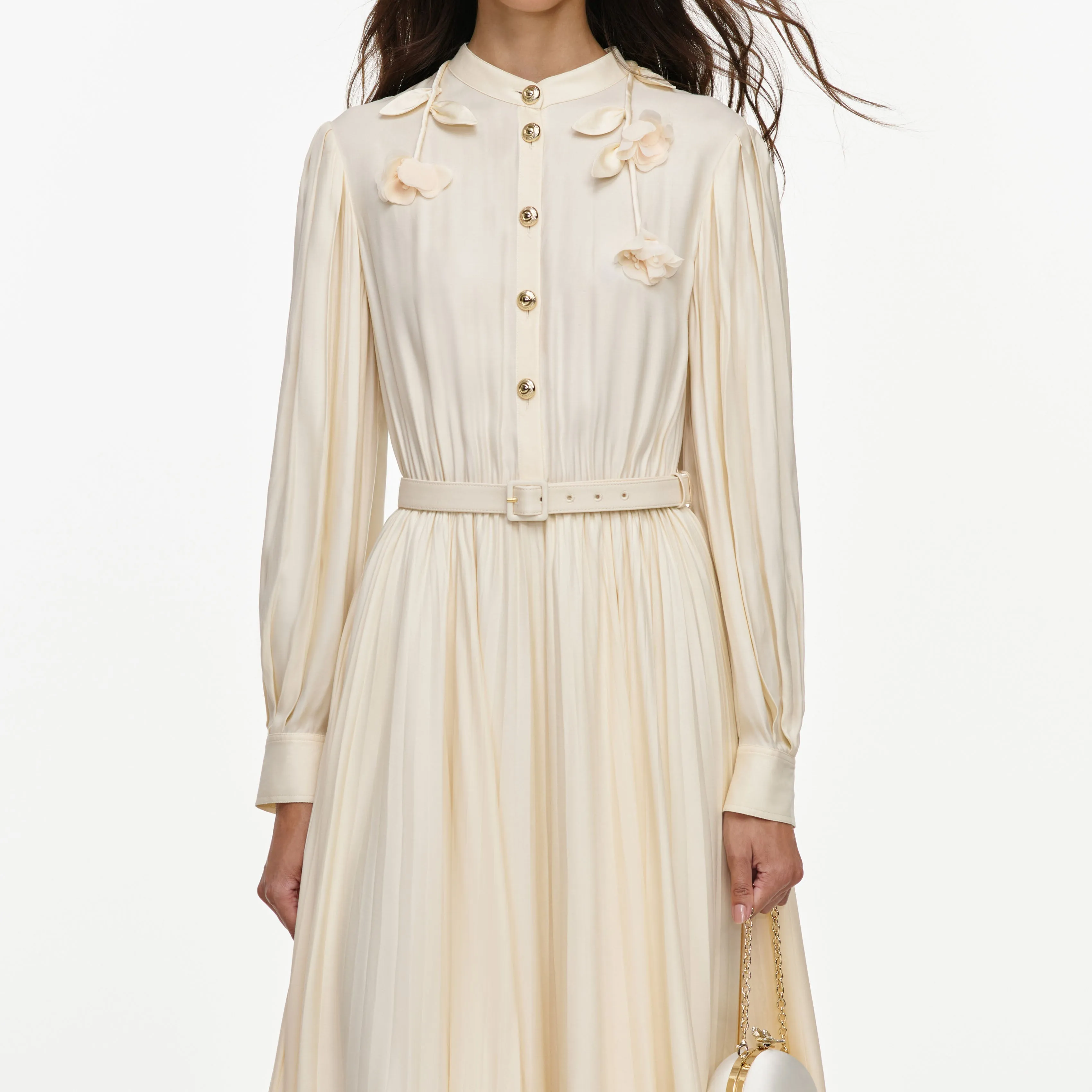 Yellow Viscose Lace Pleated Midi Dress sold by Self-Portrait product image thumbnail 4