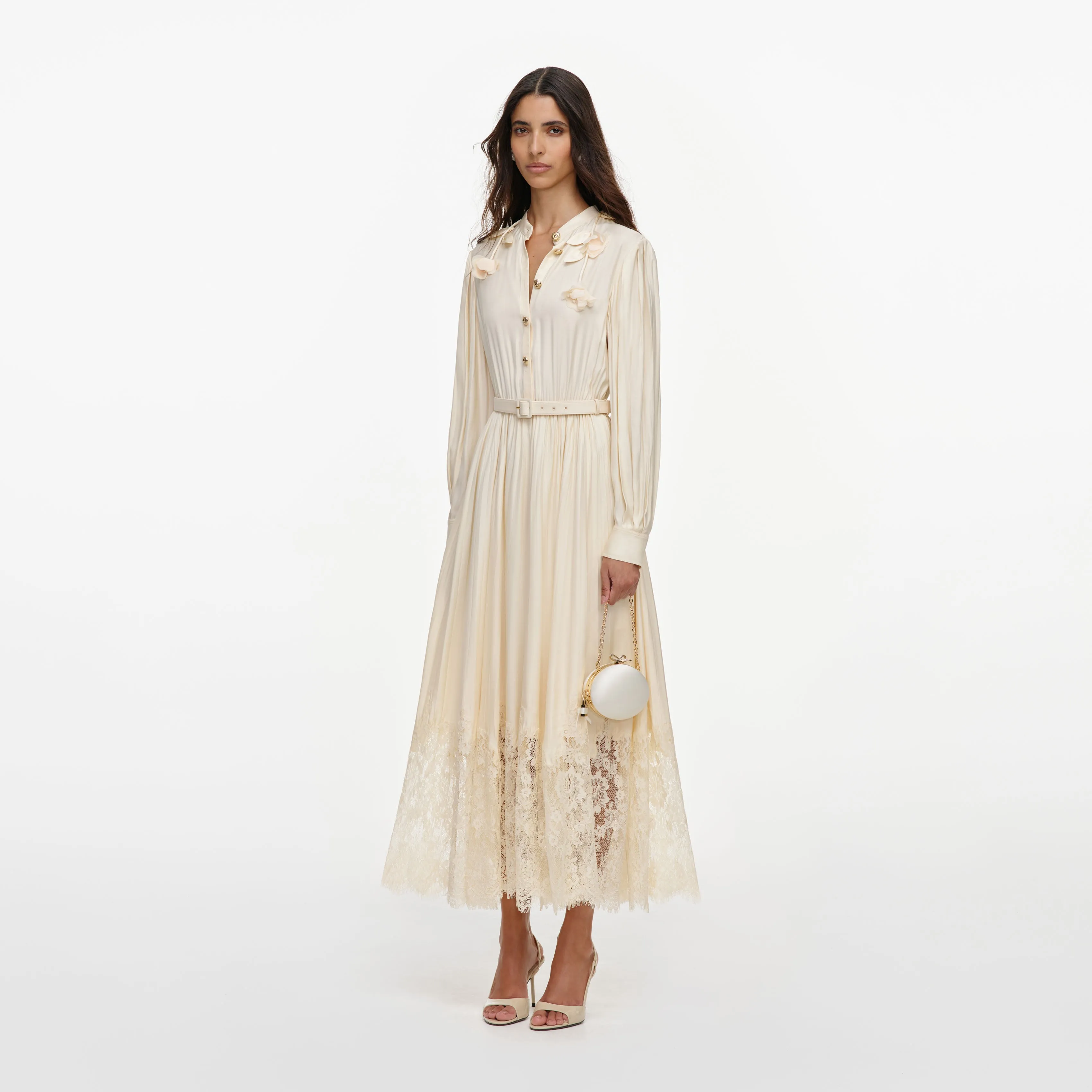 Yellow Viscose Lace Pleated Midi Dress sold by Self-Portrait product image thumbnail 2