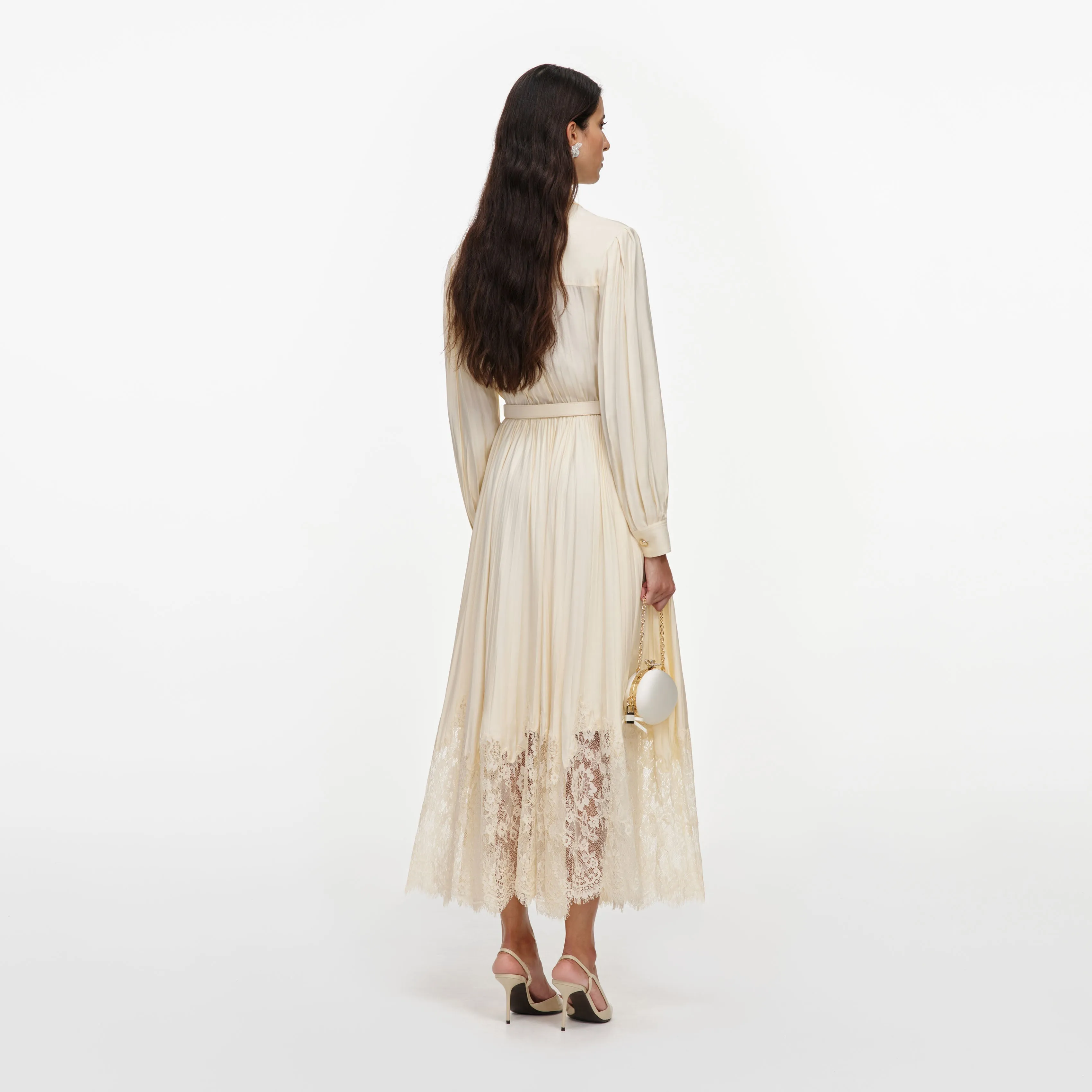 Yellow Viscose Lace Pleated Midi Dress sold by Self-Portrait product image thumbnail 3