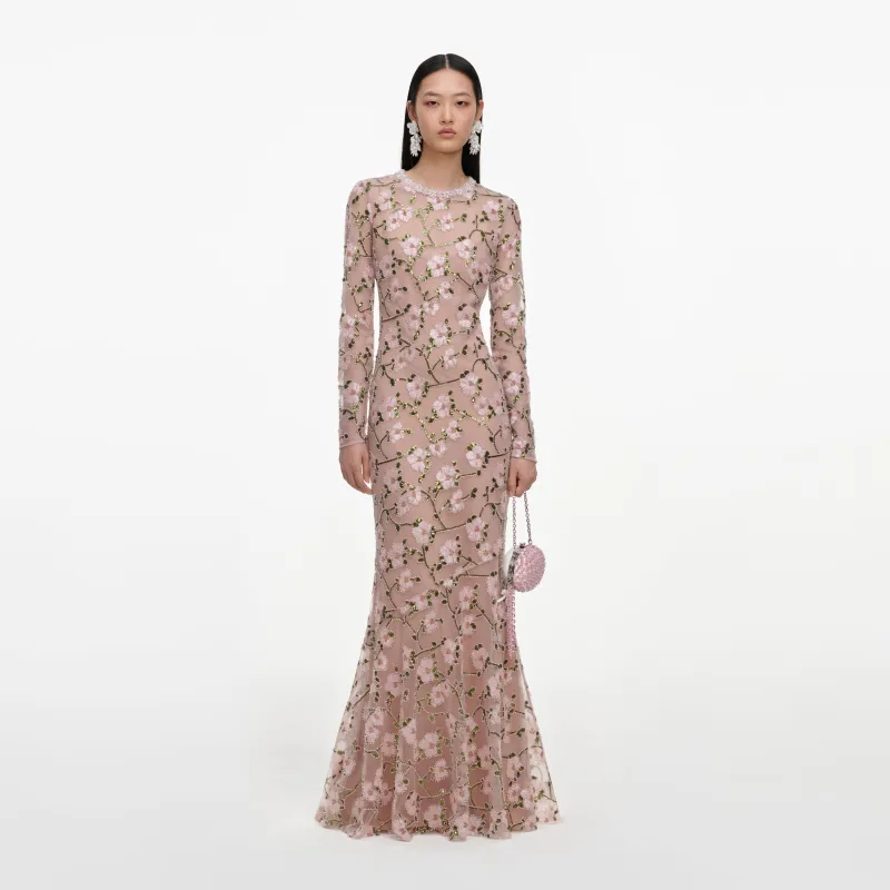 Pink Floral Sequin Maxi Dress made by Self-Portrait