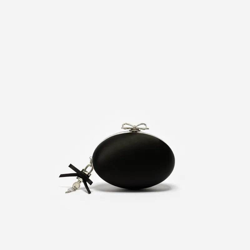 Black Satin Oval Clutch made by Self-Portrait