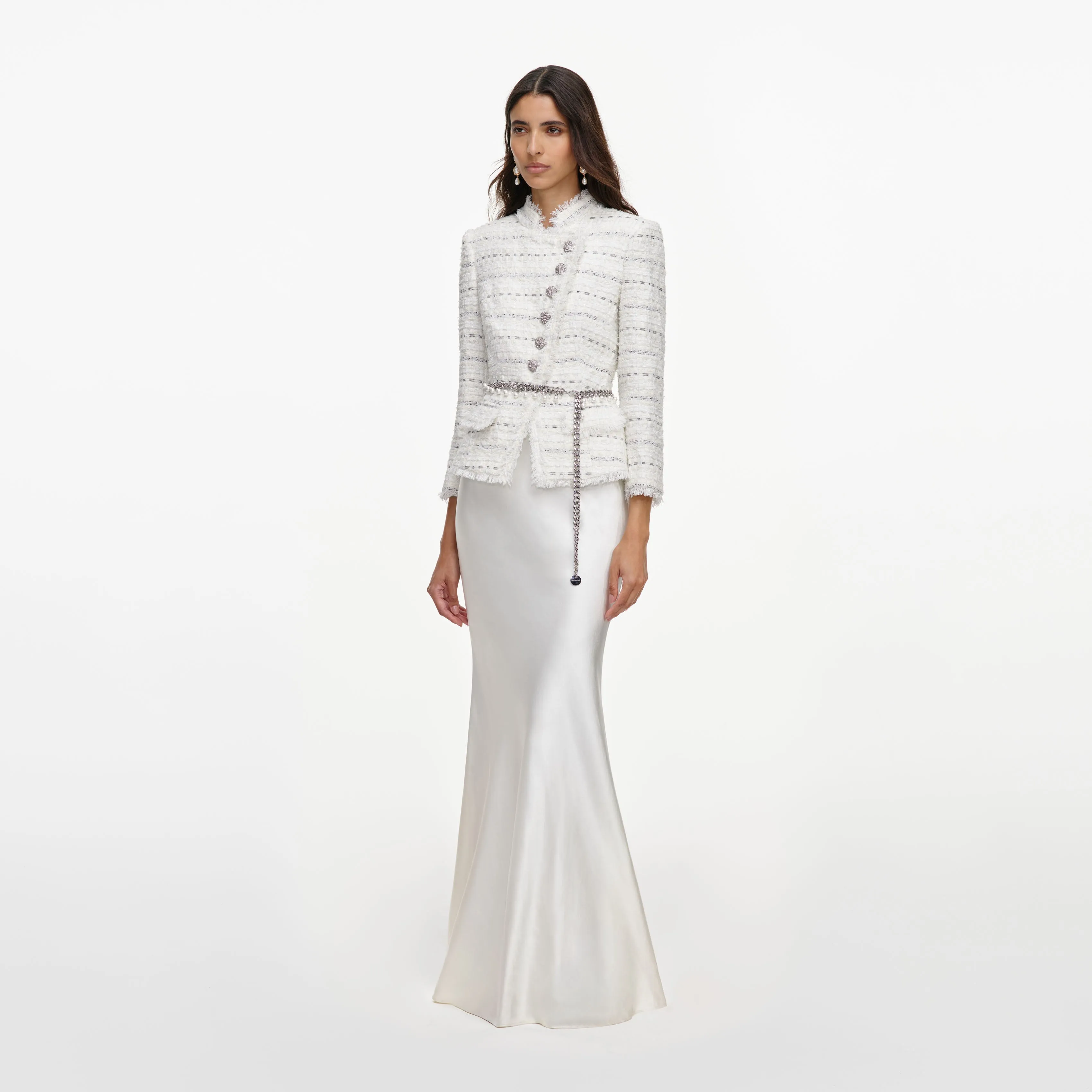 White Boucle Satin Maxi Dress sold by Self-Portrait product image thumbnail 2