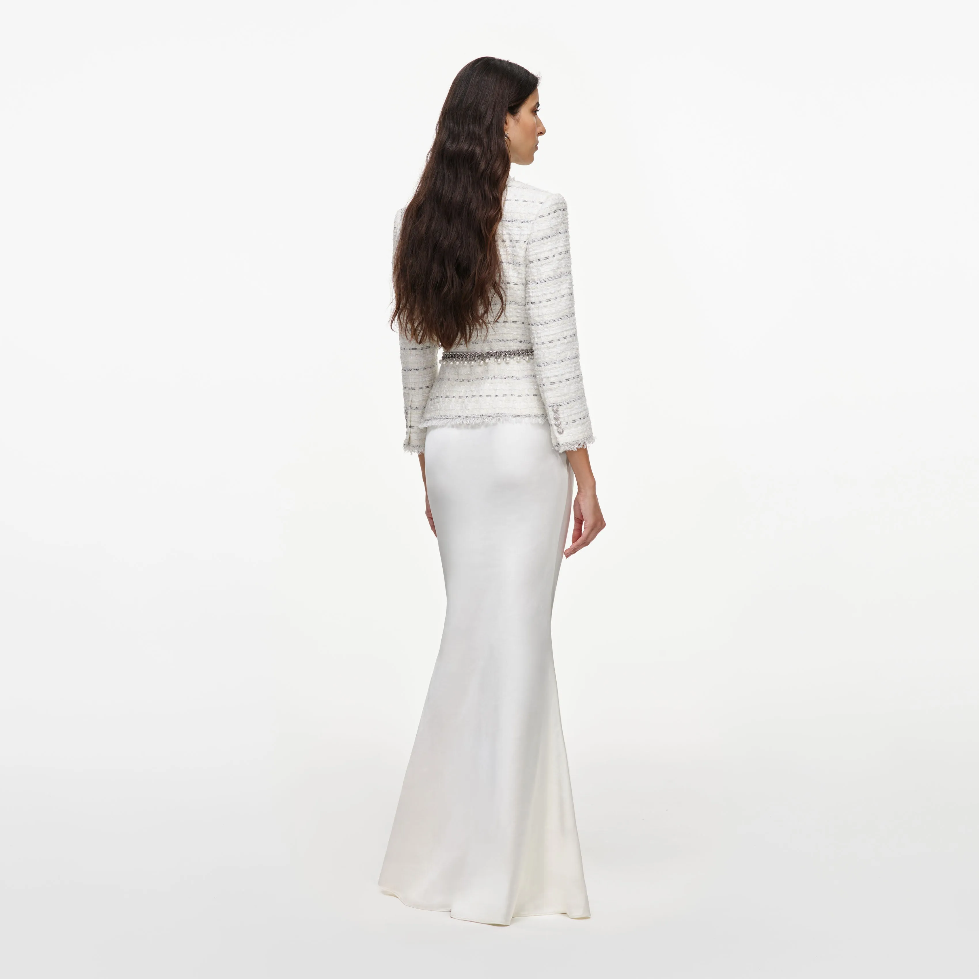 White Boucle Satin Maxi Dress sold by Self-Portrait product image thumbnail 3