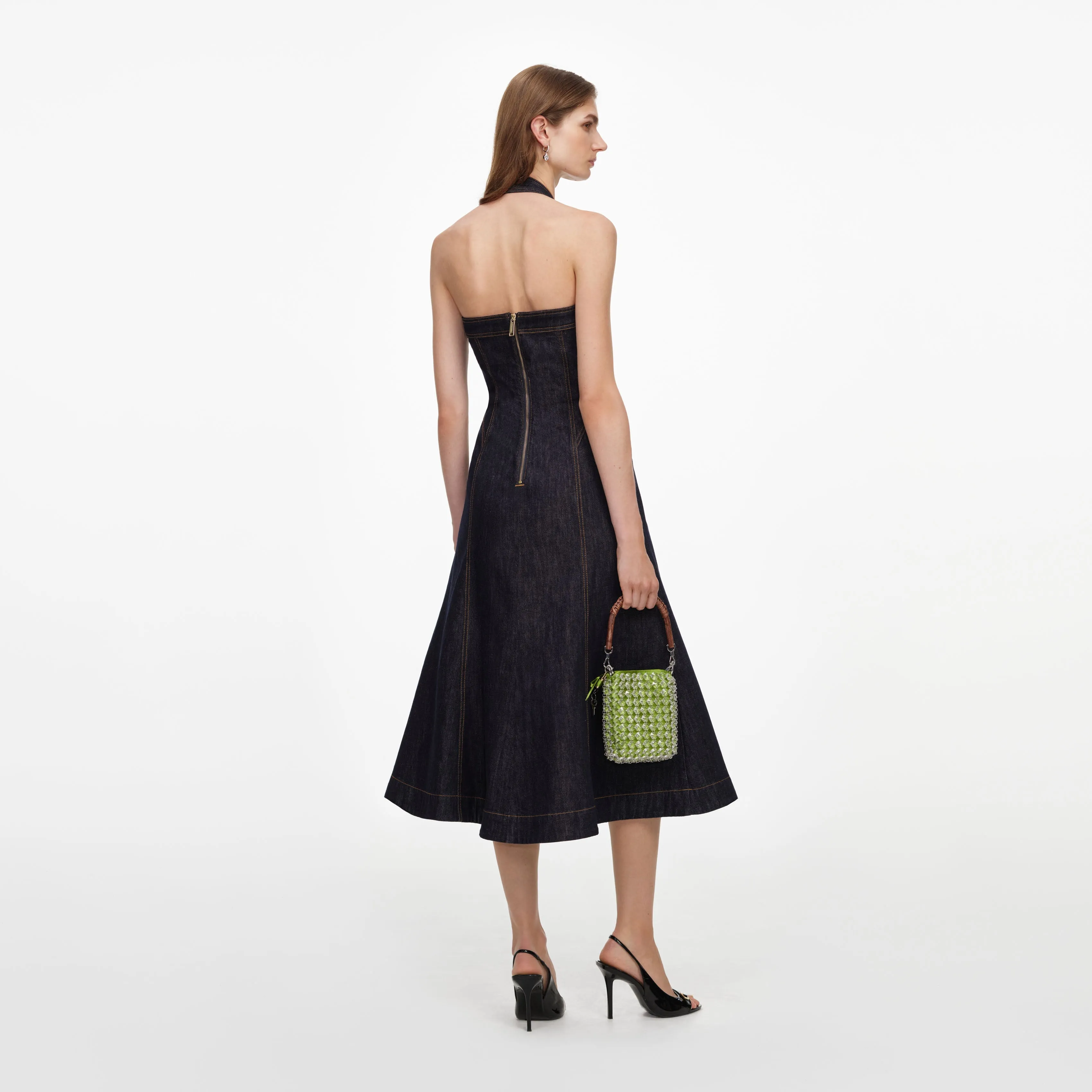 Indigo Denim Halterneck Midi Dress sold by Self-Portrait product image thumbnail 3