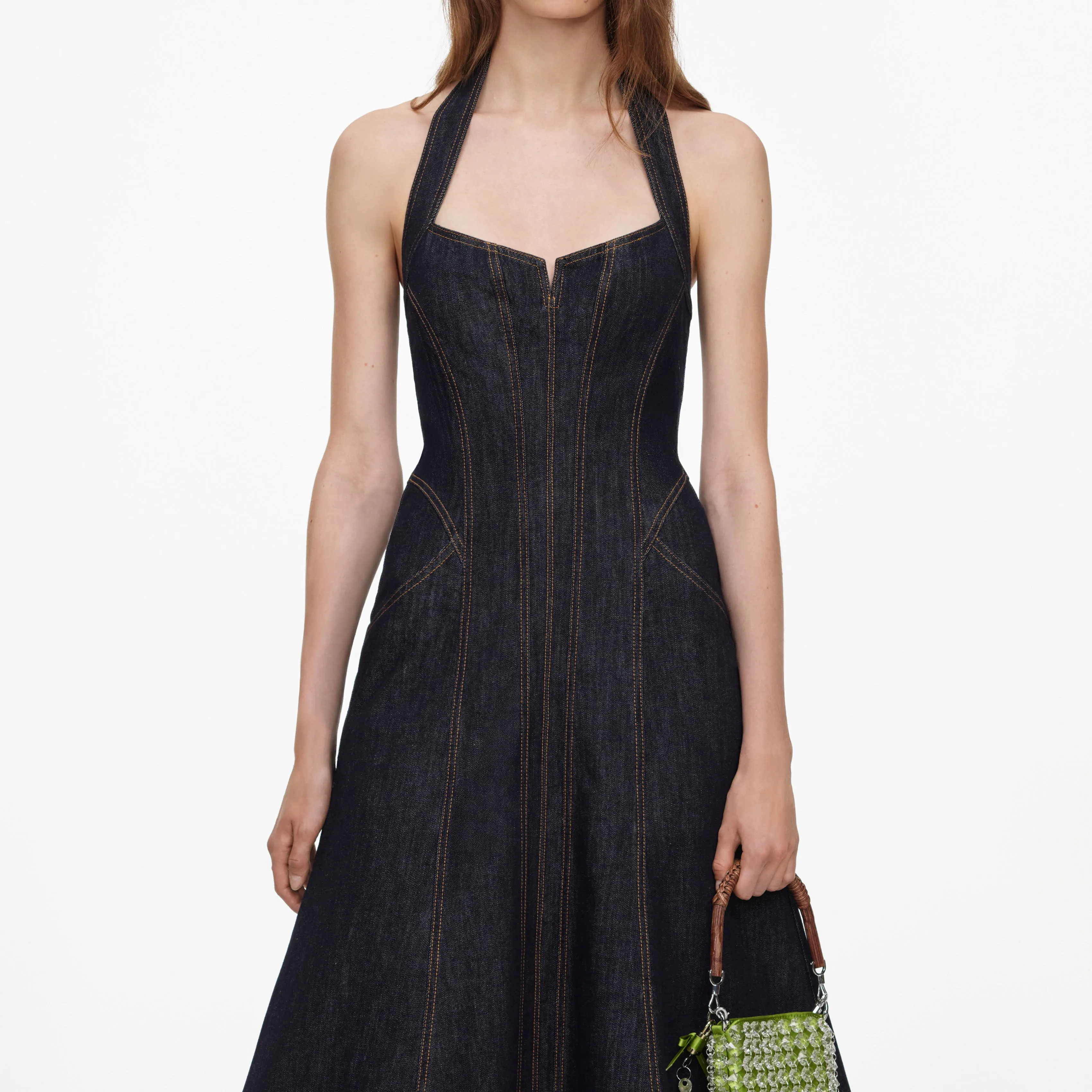 Indigo Denim Halterneck Midi Dress sold by Self-Portrait product image thumbnail 4
