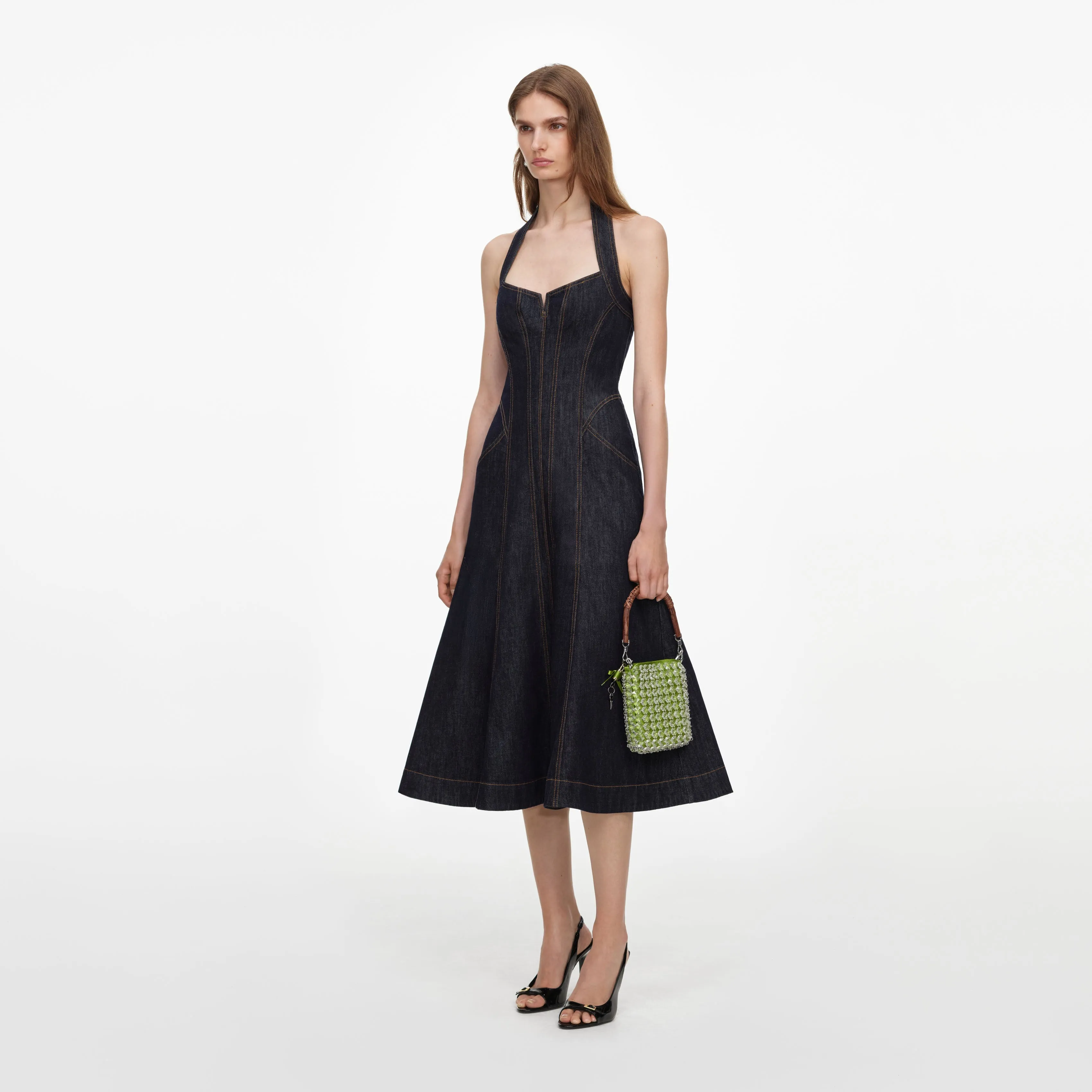 Indigo Denim Halterneck Midi Dress sold by Self-Portrait product image thumbnail 2