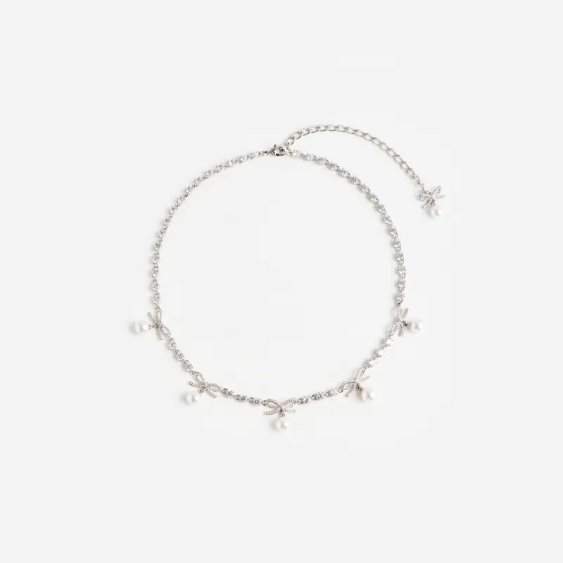 Crystal Bow Pearl Charm Necklace made by Self-Portrait