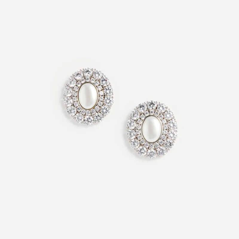 Oval Crystal Pearl Earrings made by Self-Portrait