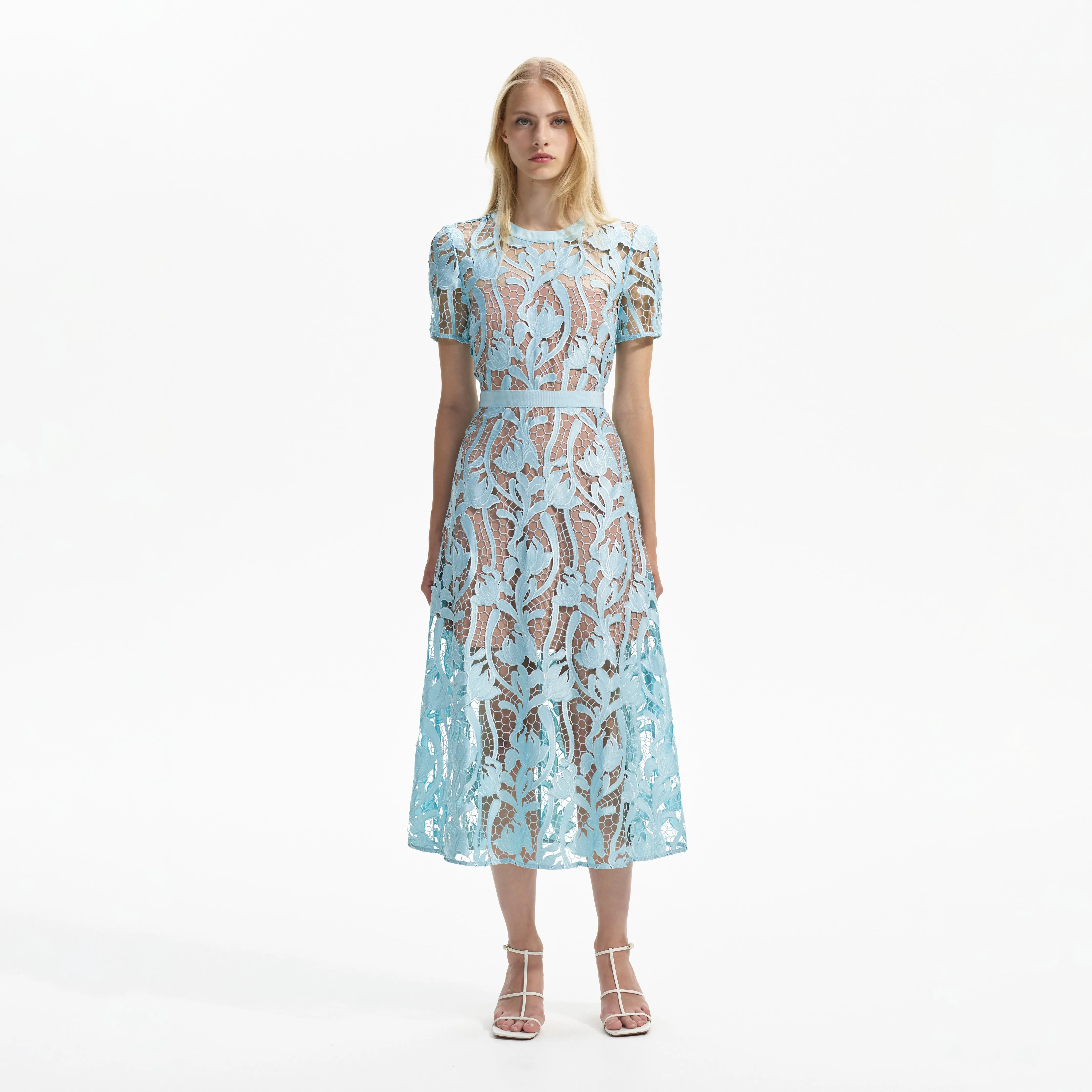 Light Blue Lace Midi Dress sold by Self-Portrait