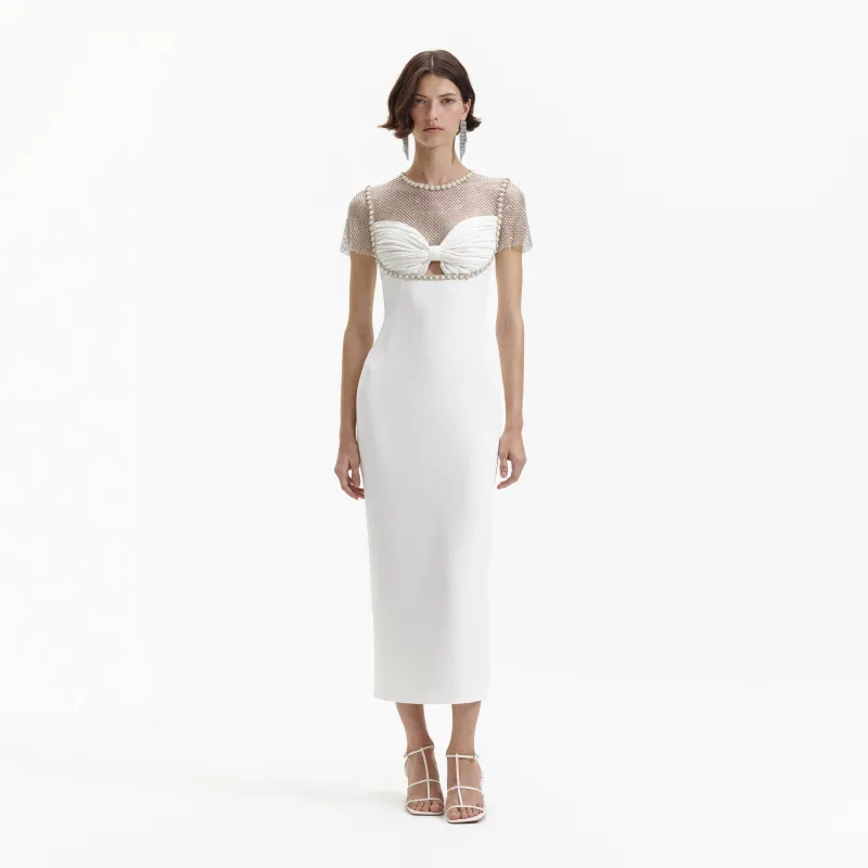 White Diamante Crepe Midi Dress made by Self-Portrait