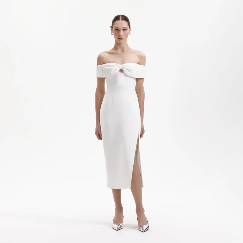 White Crepe Bow Midi Dress made by Self-Portrait