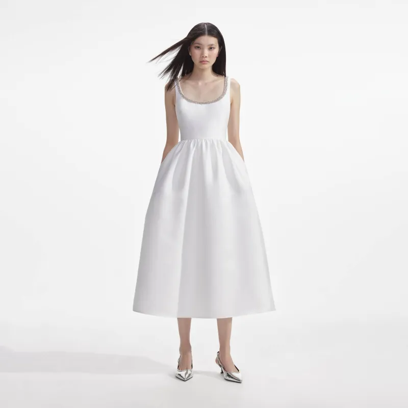 White Taffeta Diamante Midi Dress made by Self-Portrait