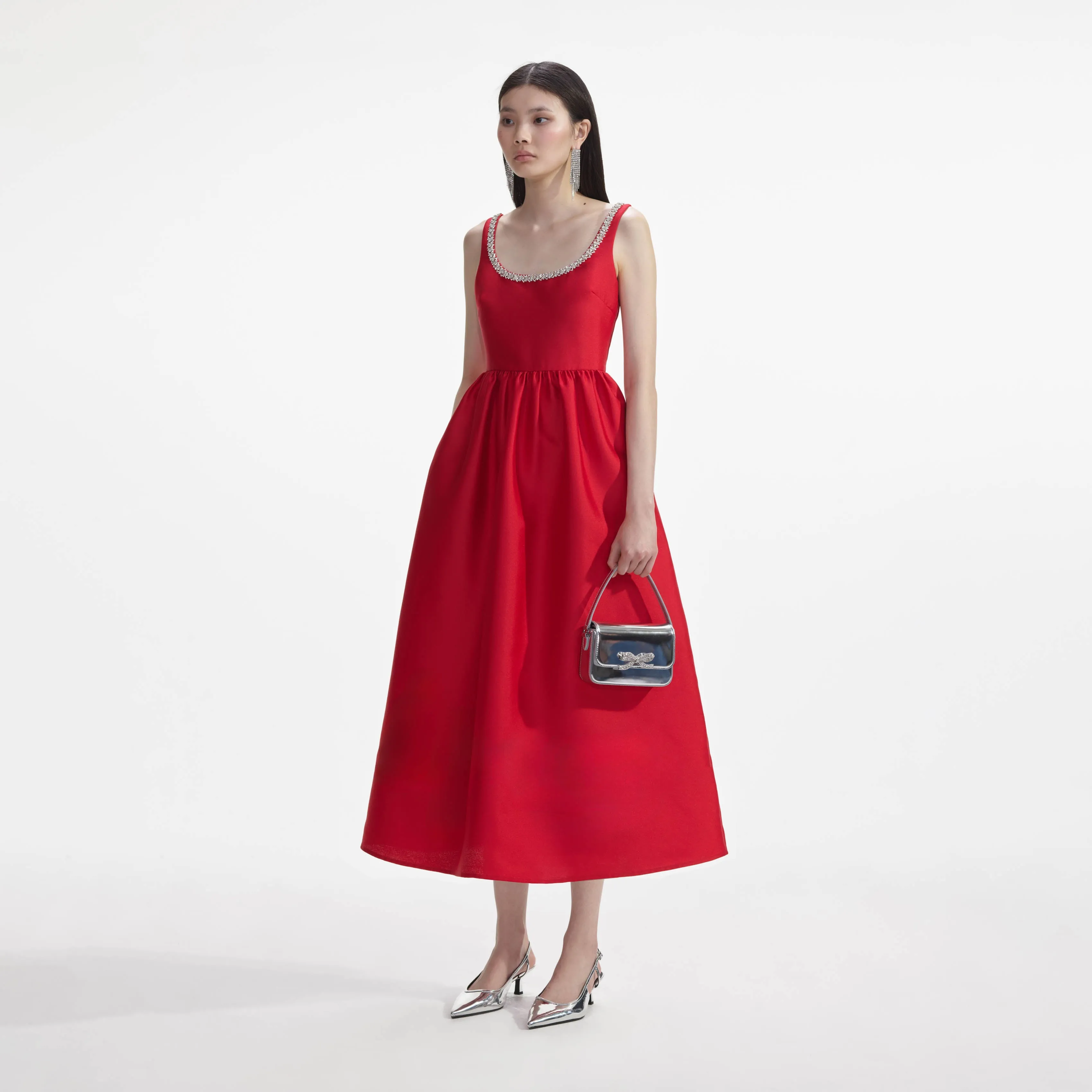 Red Taffeta Diamante Midi Dress sold by Self-Portrait product image thumbnail 2