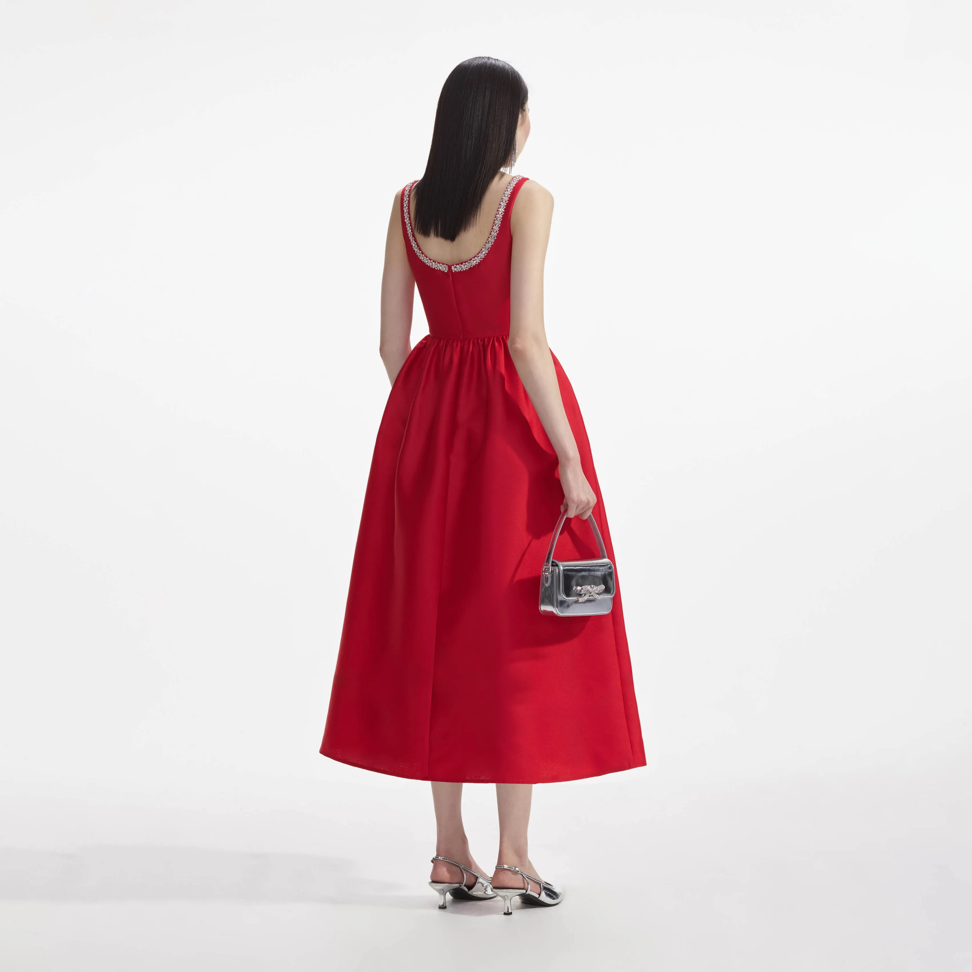 Red Taffeta Diamante Midi Dress sold by Self-Portrait product image thumbnail 3