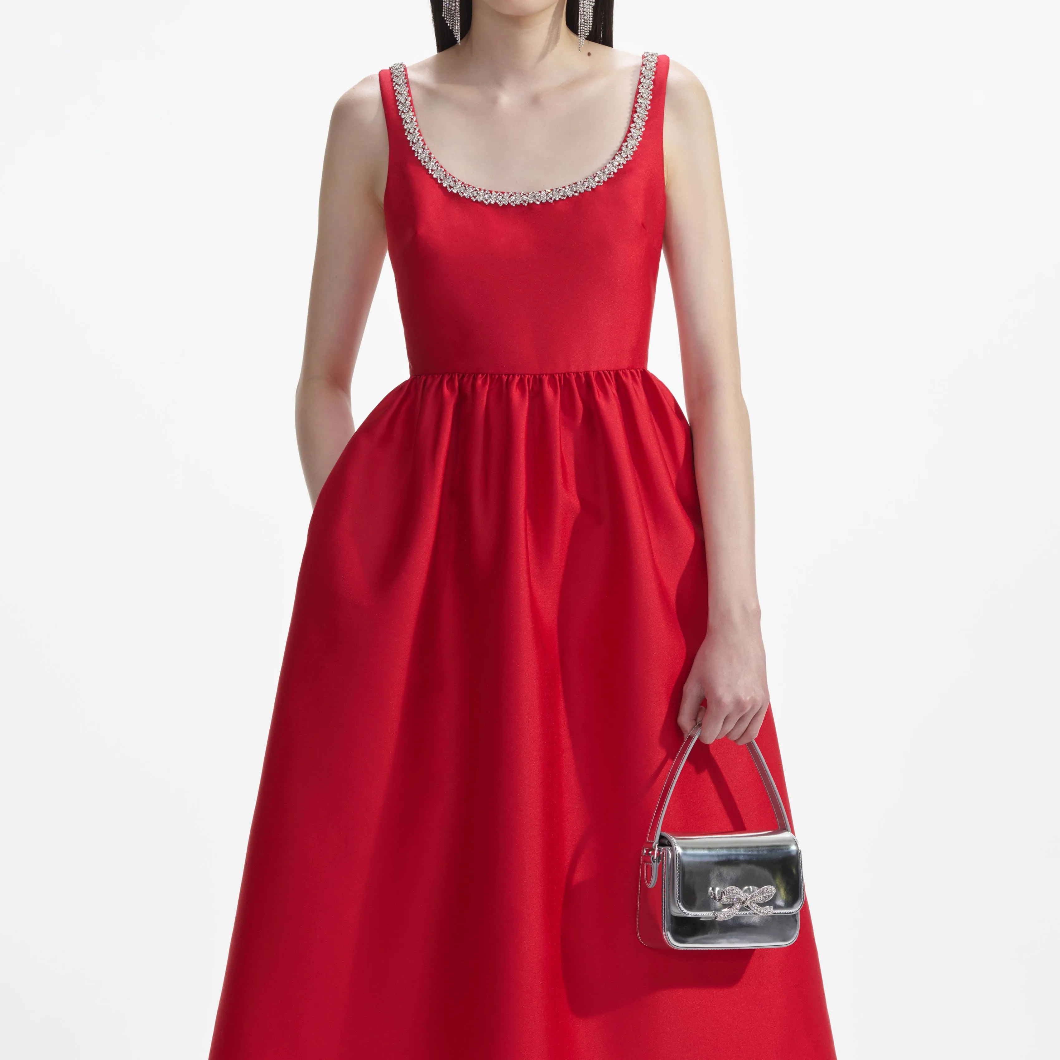 Red Taffeta Diamante Midi Dress sold by Self-Portrait product image thumbnail 4