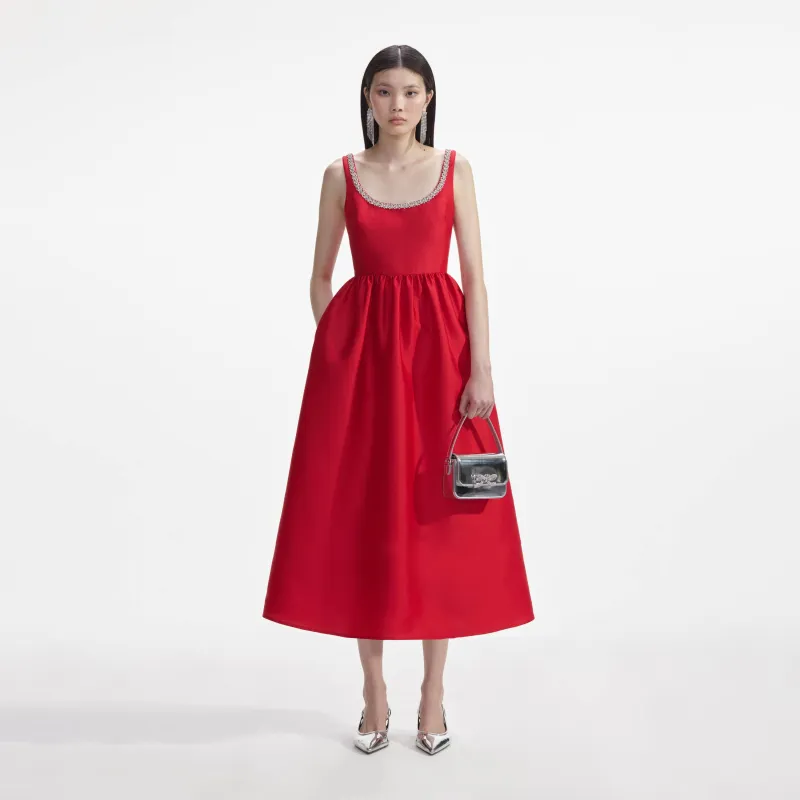 Red Taffeta Diamante Midi Dress made by Self-Portrait