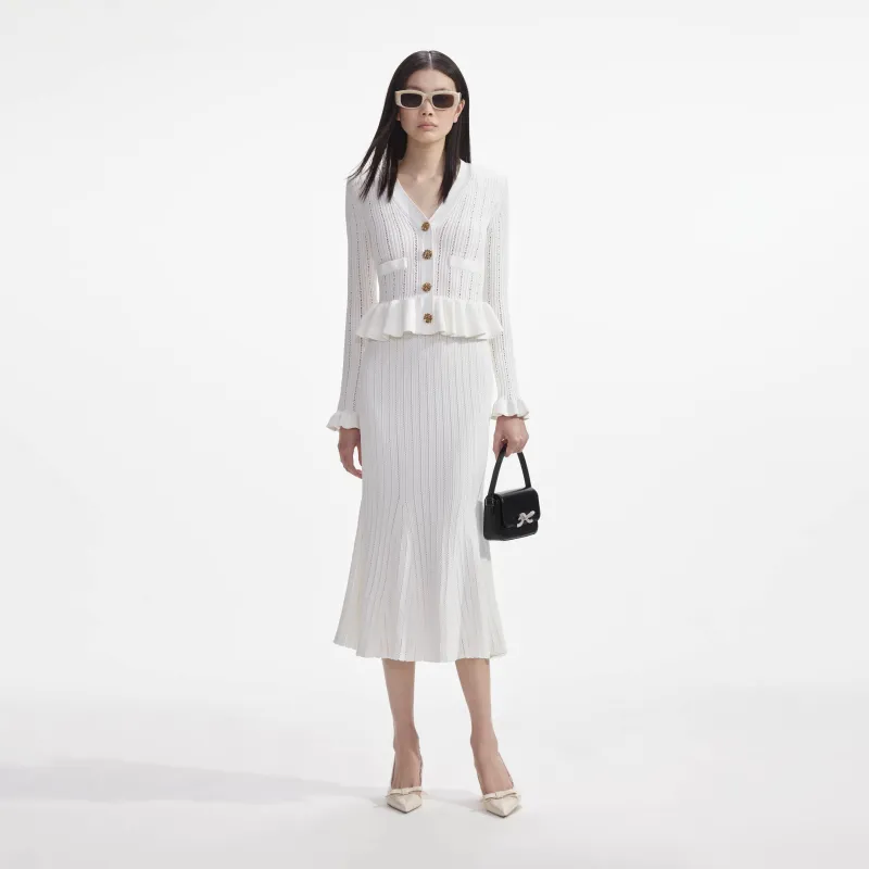 White Knit Peplum Midi Dress made by Self-Portrait