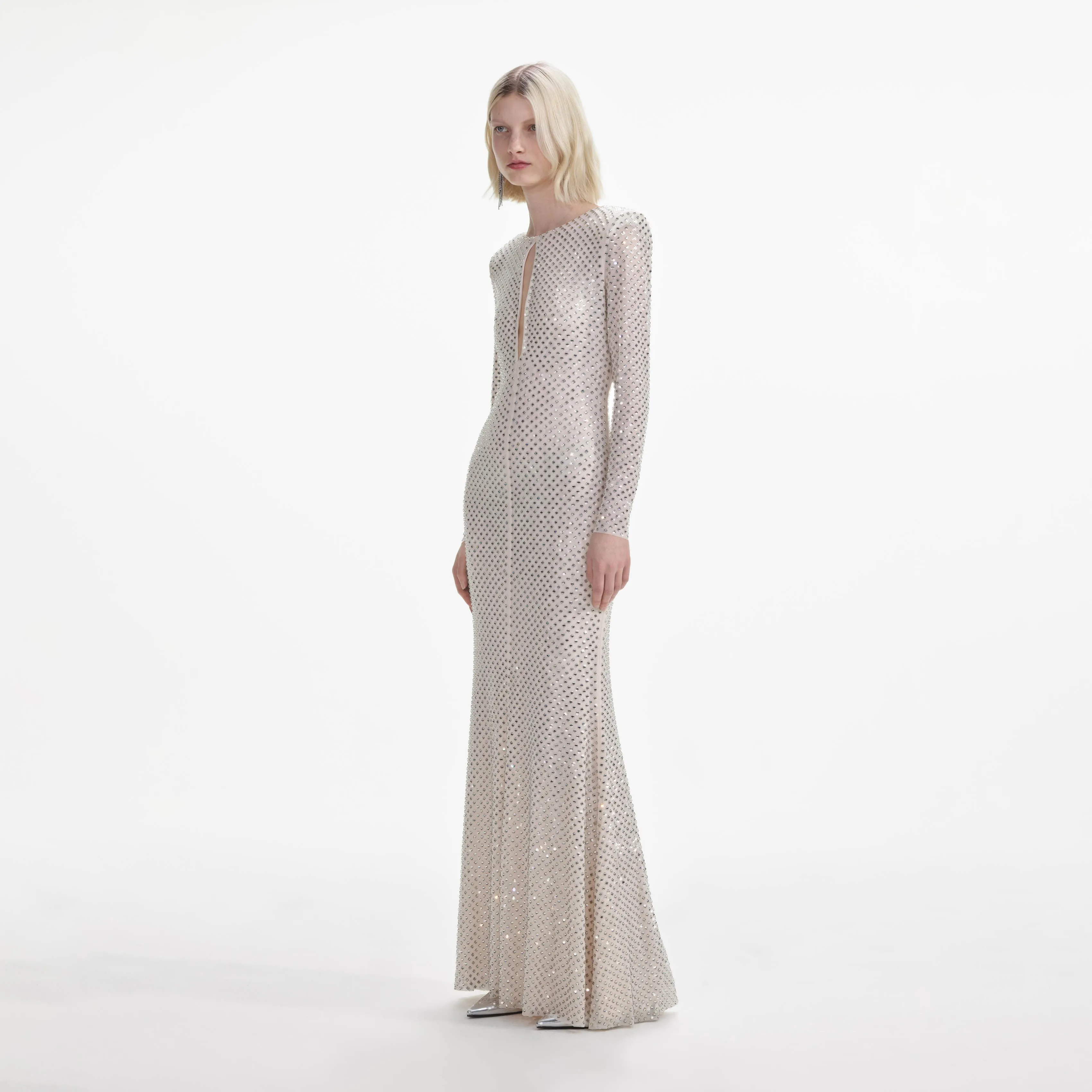 Cream Rhinestone Keyhole Maxi Dress sold by Self-Portrait product image thumbnail 2