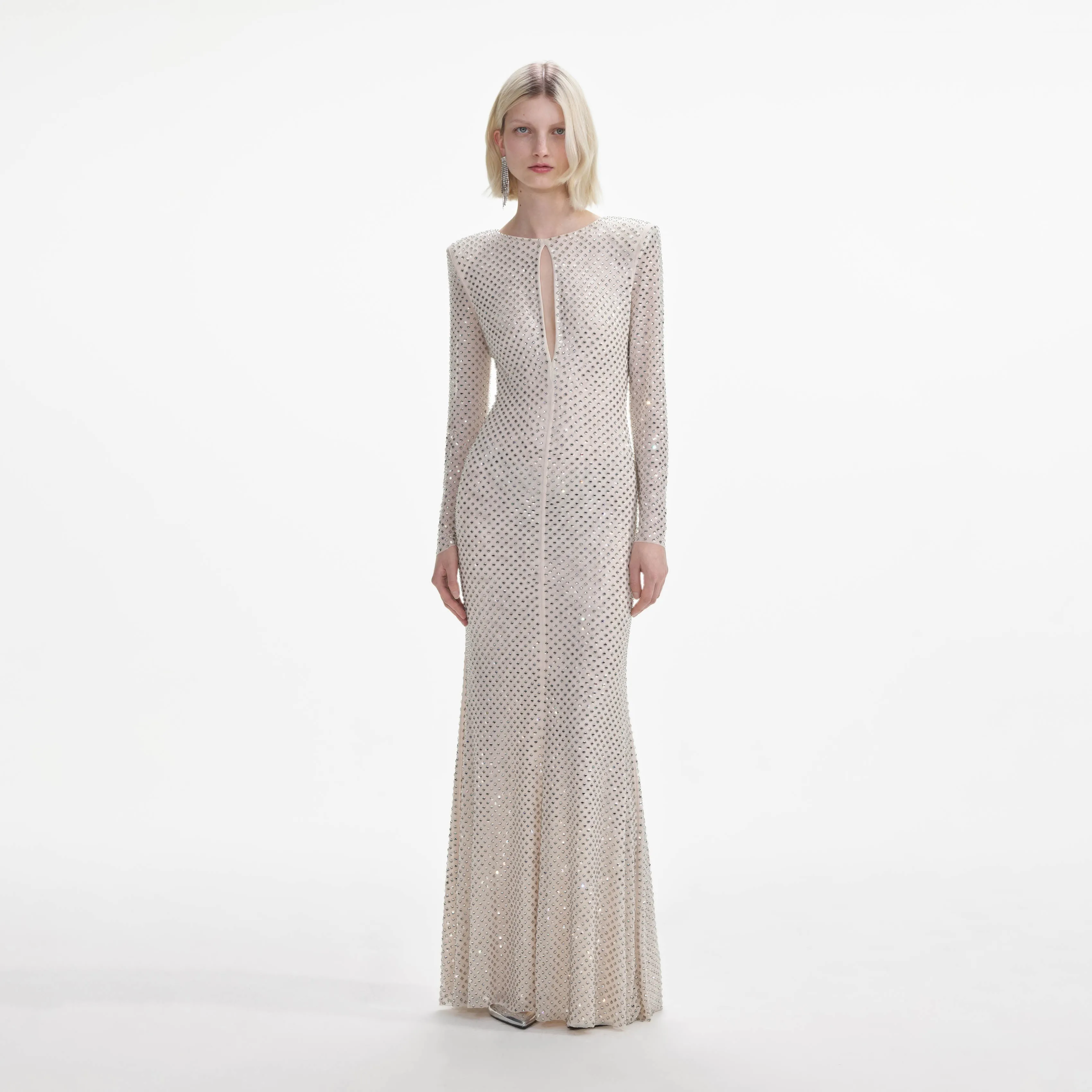 Cream Rhinestone Keyhole Maxi Dress sold by Self-Portrait