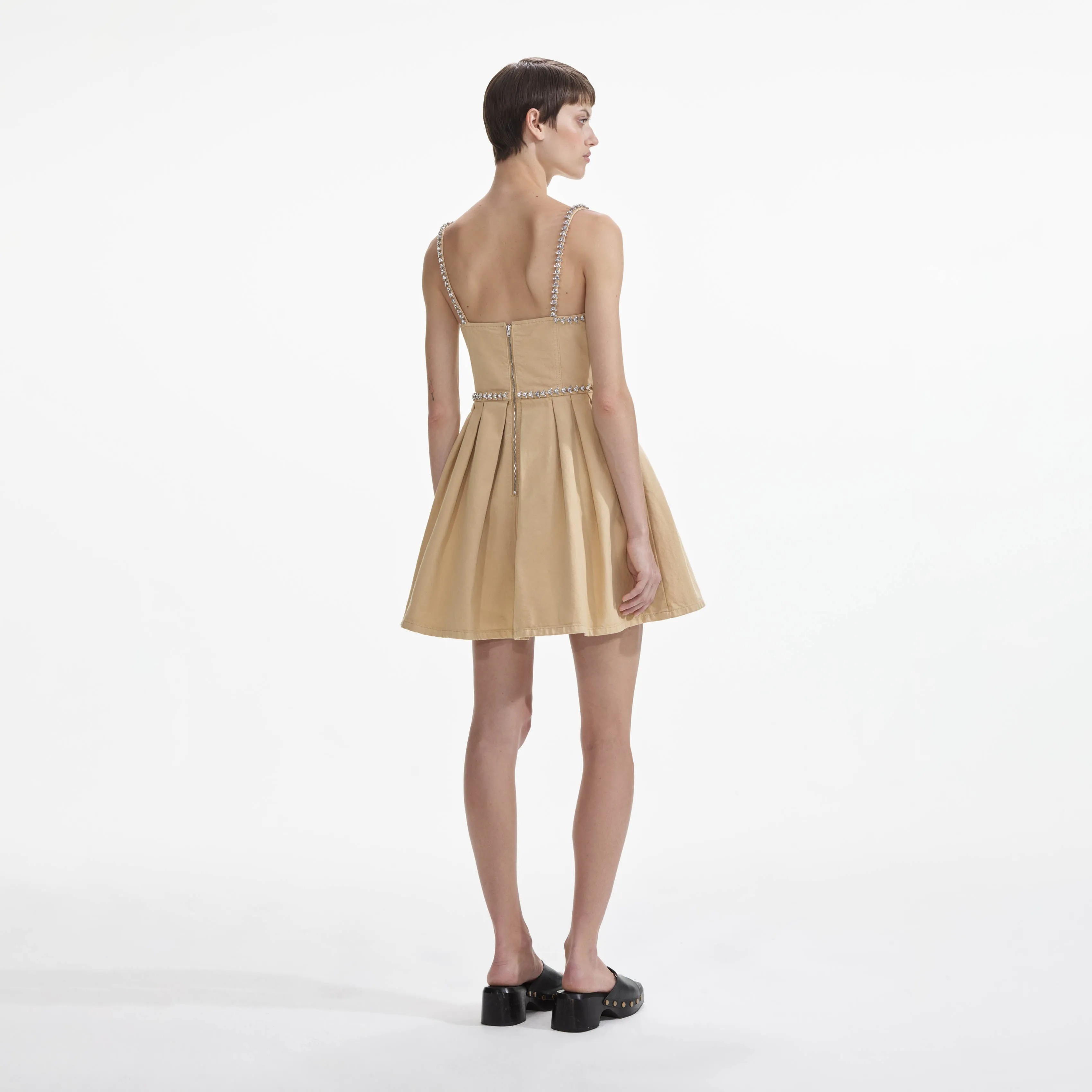 Beige Diamante Denim Mini Dress sold by Self-Portrait product image thumbnail 3