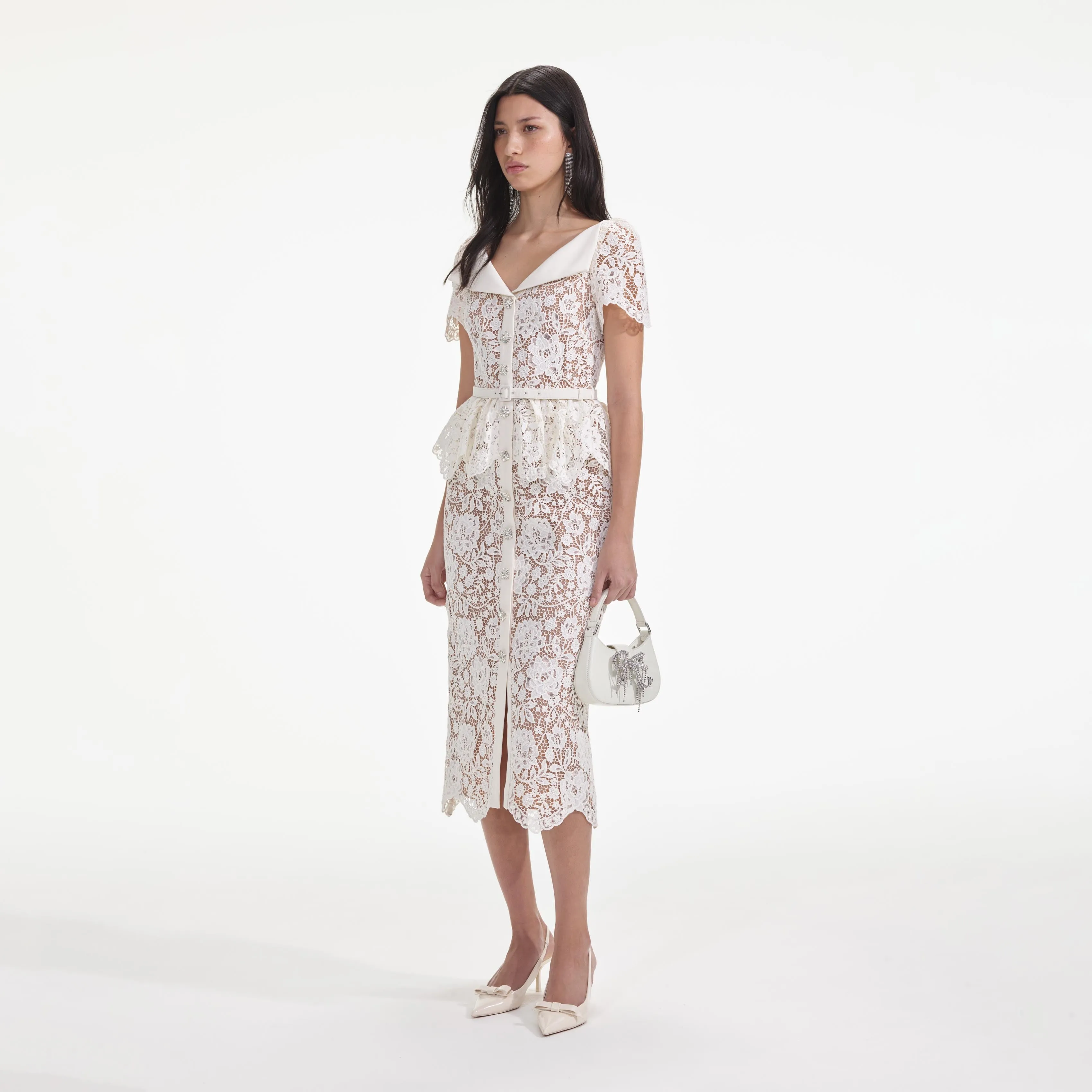 Cream Lace Peplum Midi Dress sold by Self-Portrait product image thumbnail 2