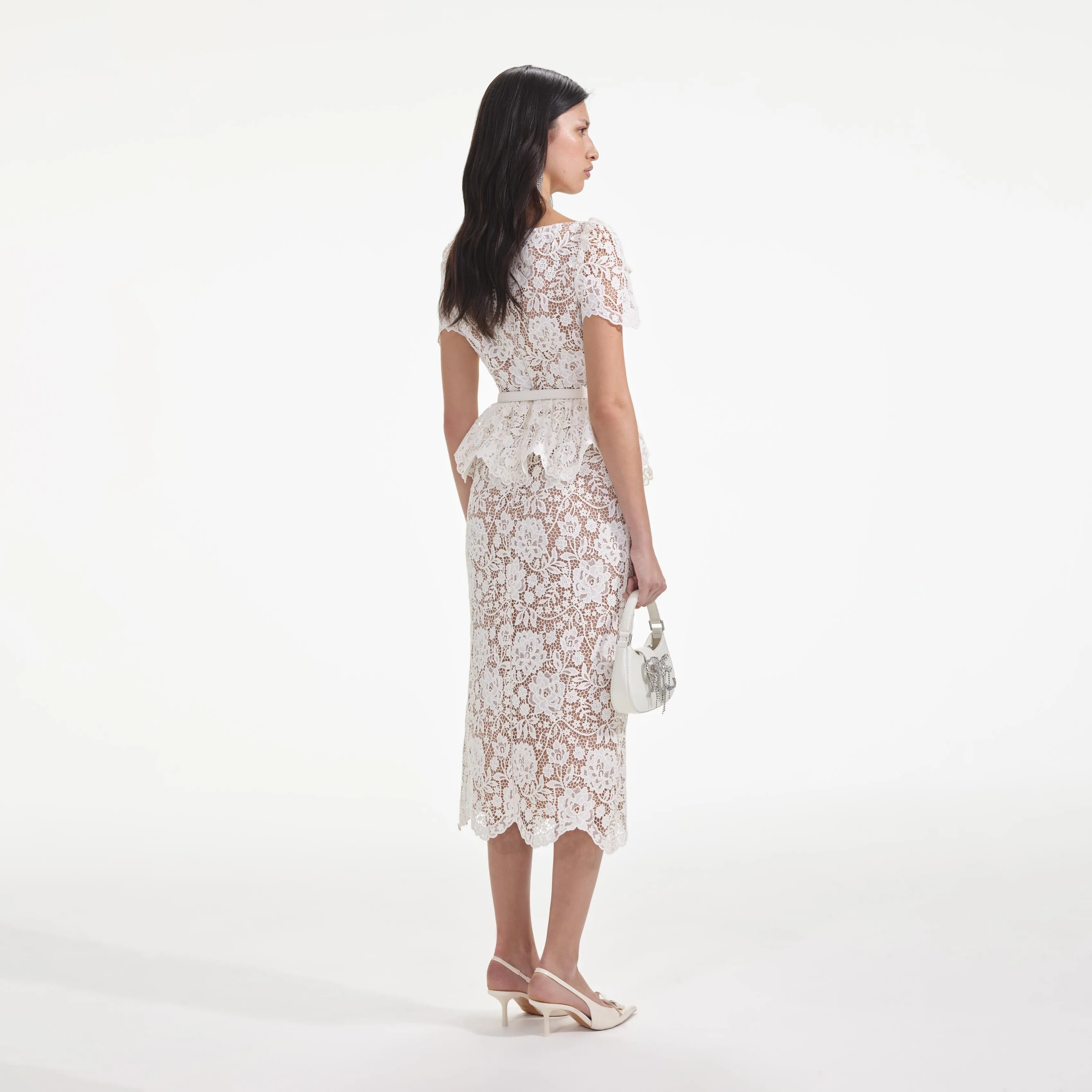 Cream Lace Peplum Midi Dress sold by Self-Portrait product image thumbnail 3