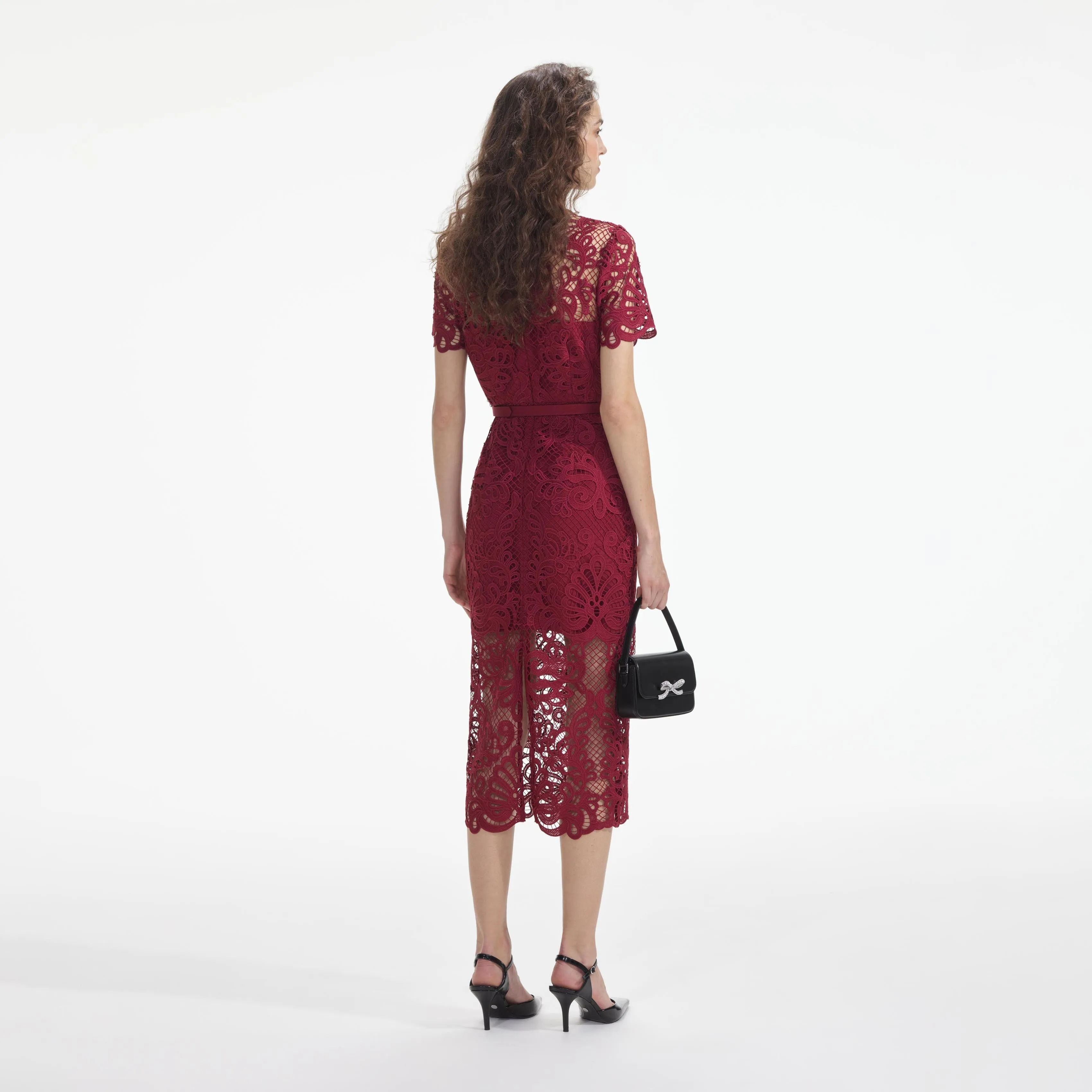 Red Guipure Lace Button Midi Dress sold by Self-Portrait product image thumbnail 3