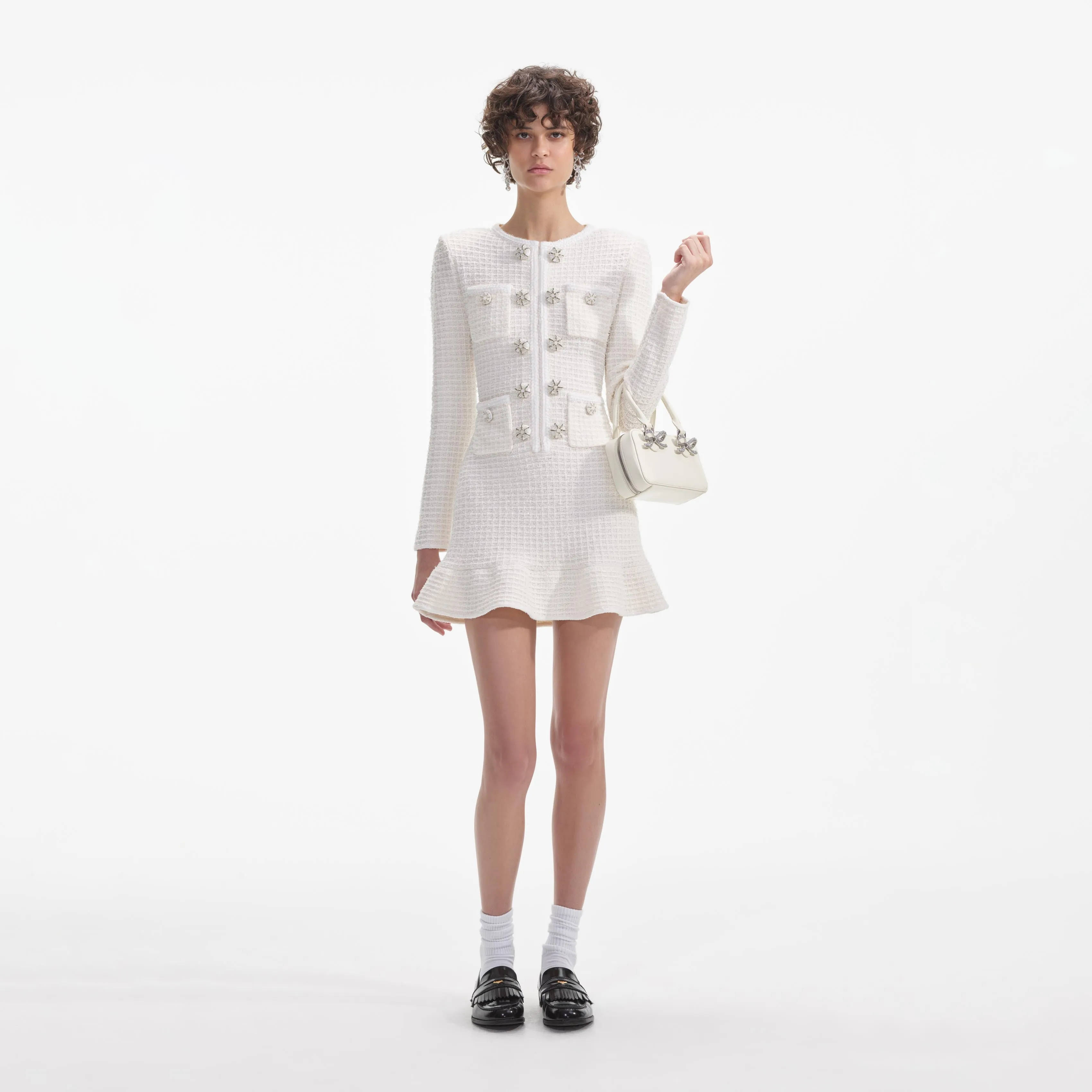 Cream Buttoned Knit Mini Dress sold by Self-Portrait