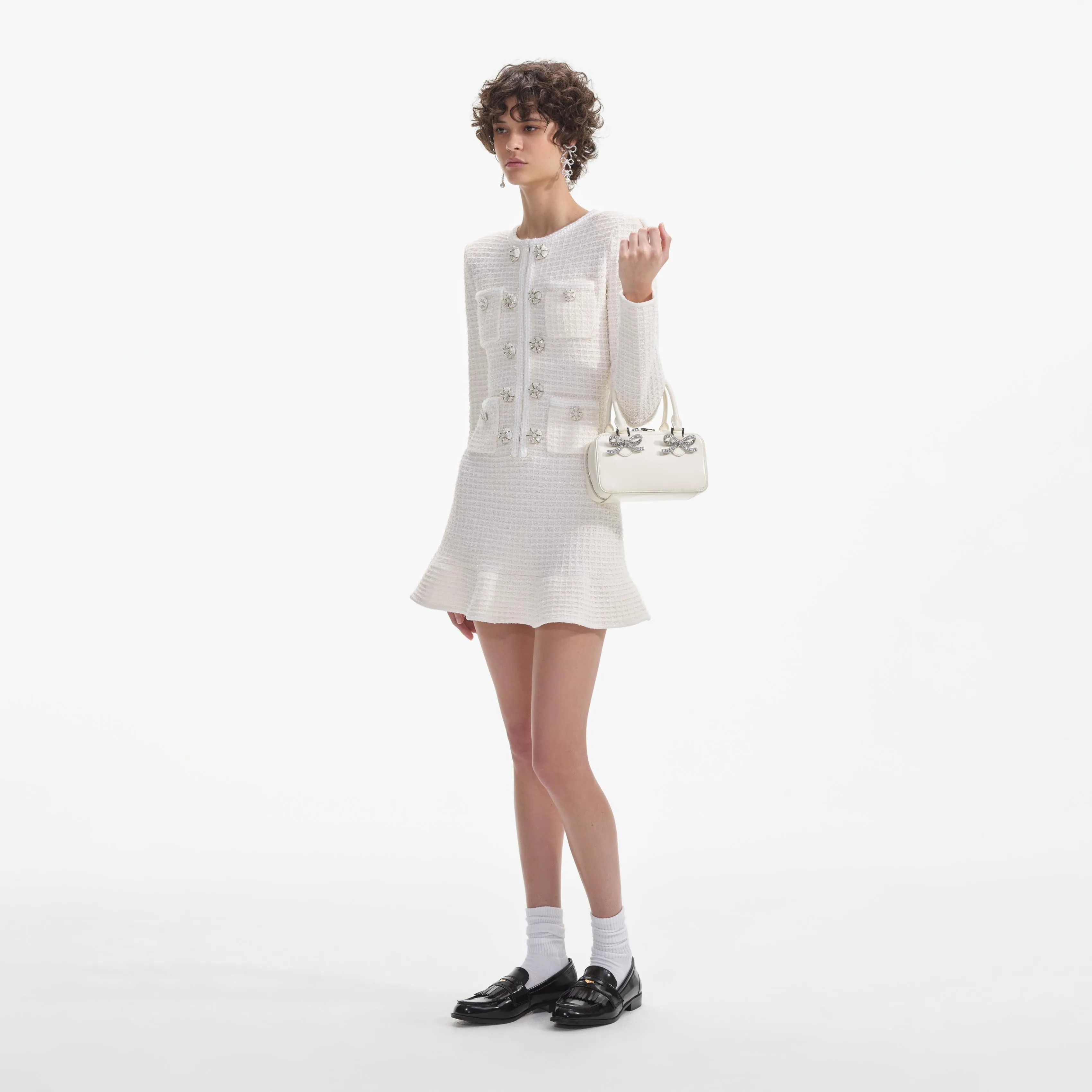 Cream Buttoned Knit Mini Dress sold by Self-Portrait product image thumbnail 2