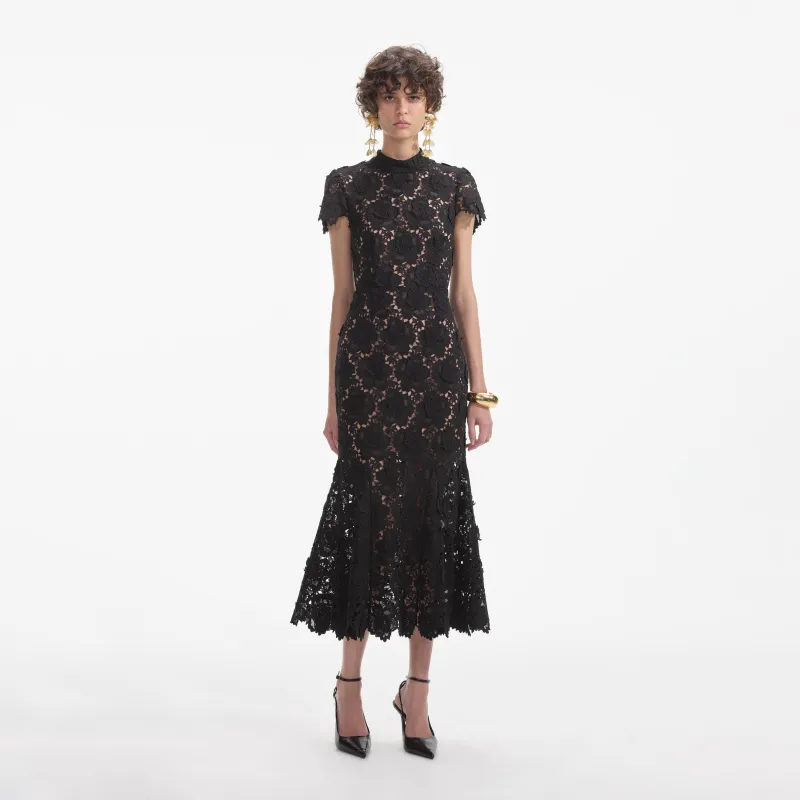 Black Flower Lace Midi Dress made by Self-Portrait