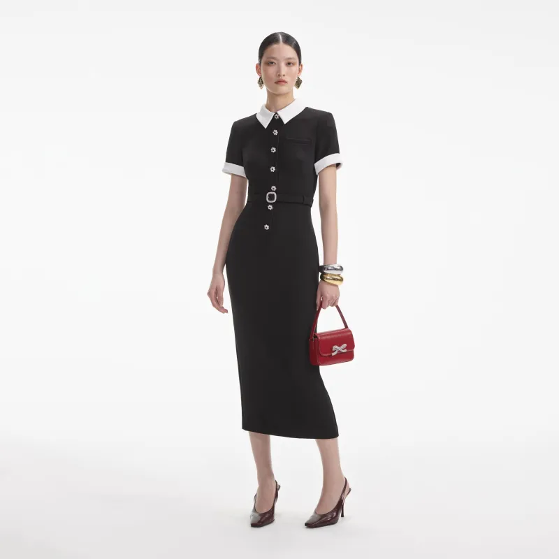 Black Crepe Contrast Midi Dress made by Self-Portrait