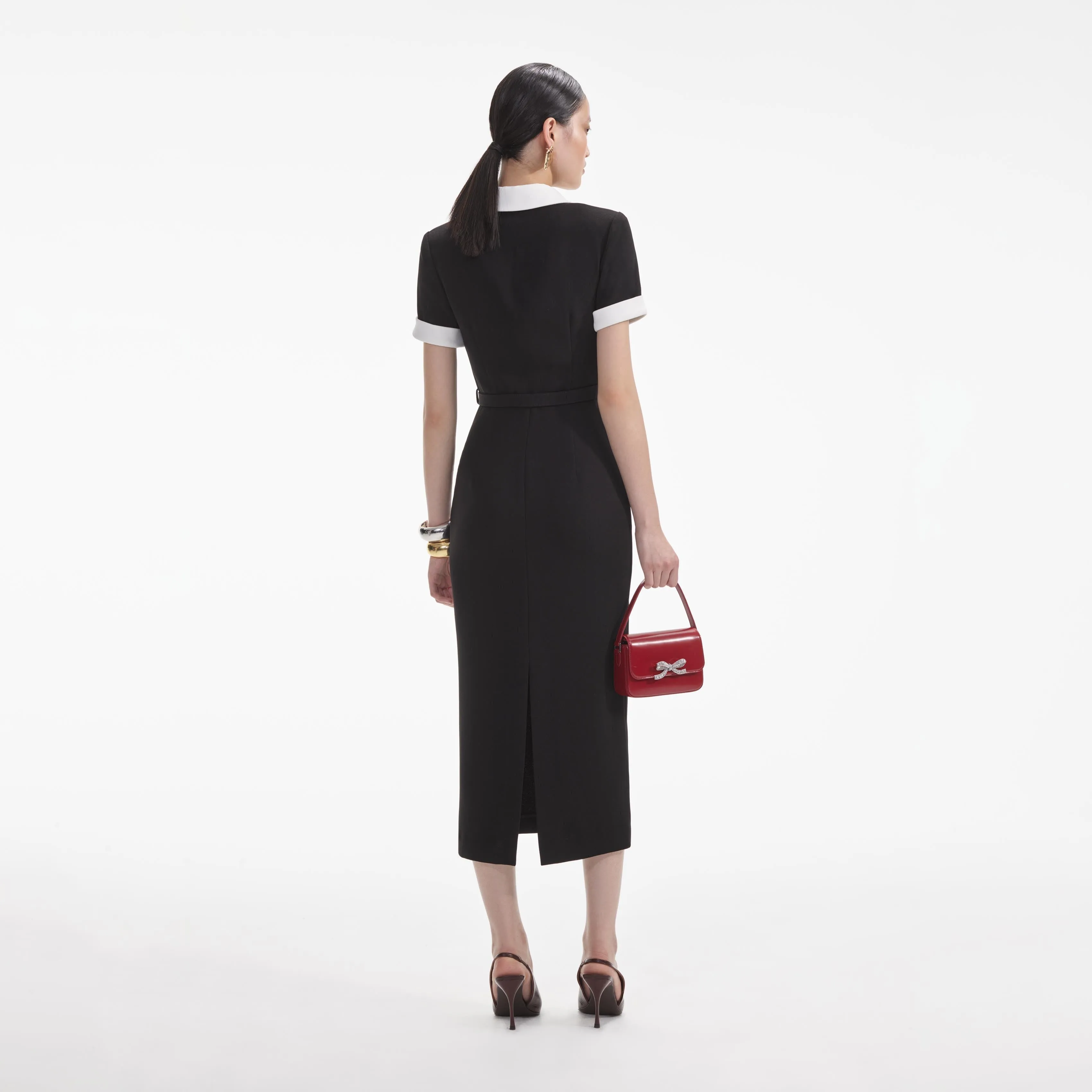 Black Crepe Contrast Midi Dress sold by Self-Portrait product image thumbnail 3