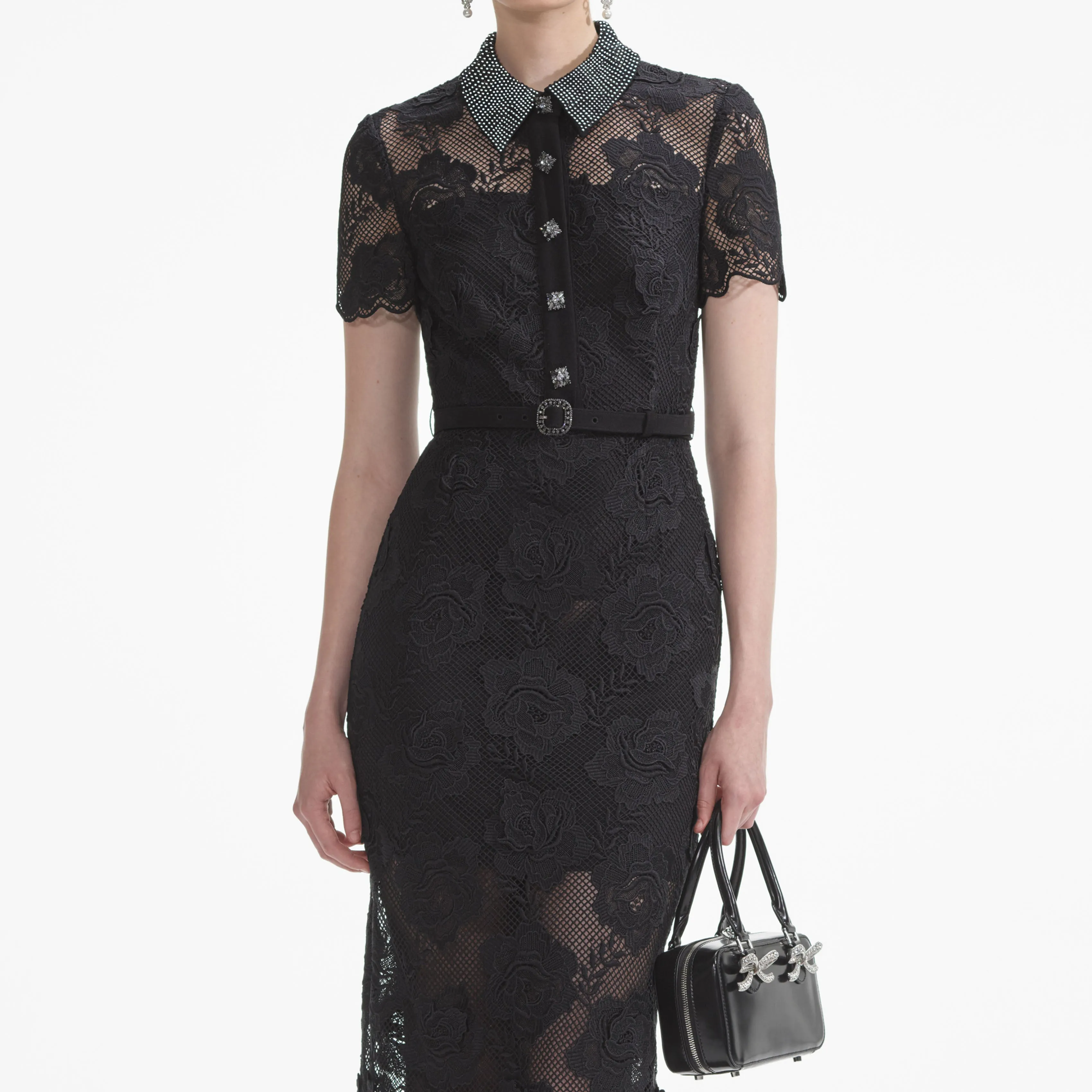 Black Lace Diamante Midi Dress sold by Self-Portrait product image thumbnail 2