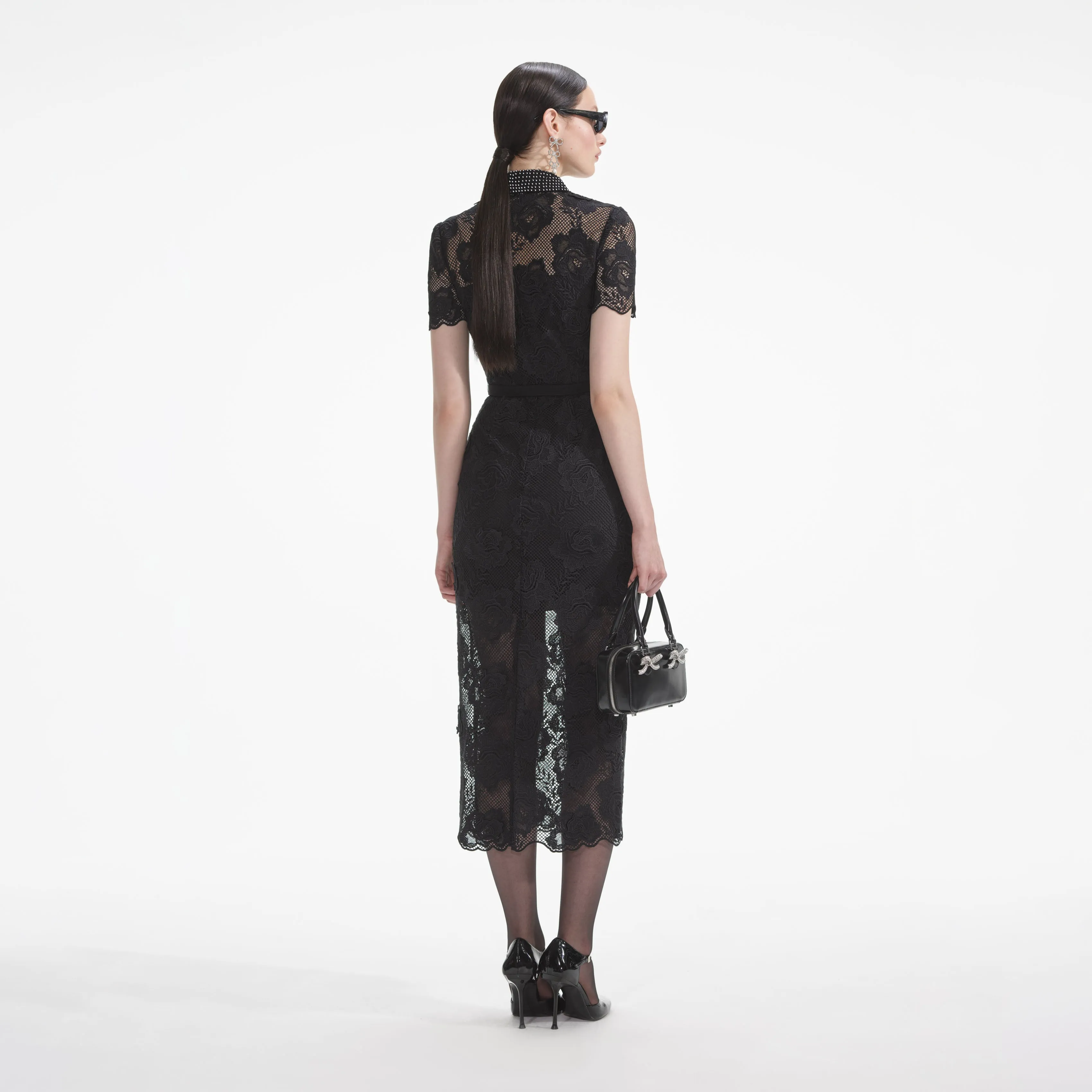 Black Lace Diamante Midi Dress sold by Self-Portrait product image thumbnail 4
