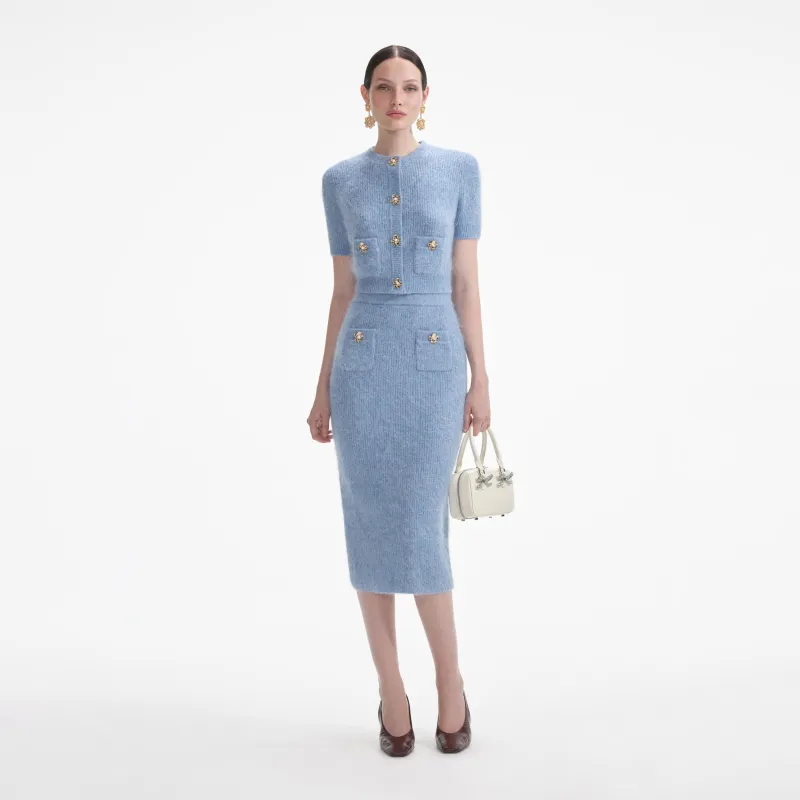 Blue Soft Knit Midi Skirt made by Self-Portrait
