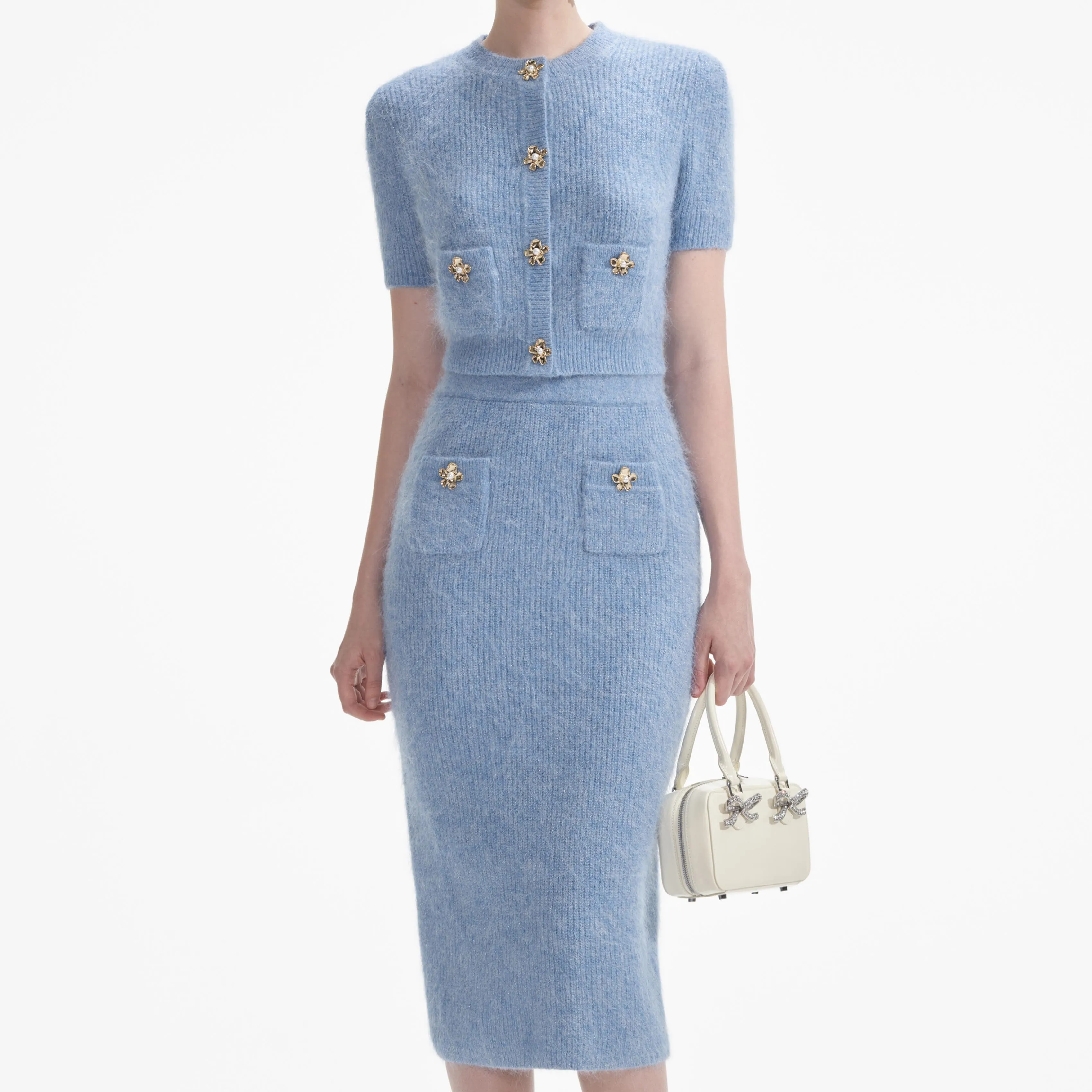 Blue Soft Knit Midi Skirt sold by Self-Portrait product image thumbnail 4
